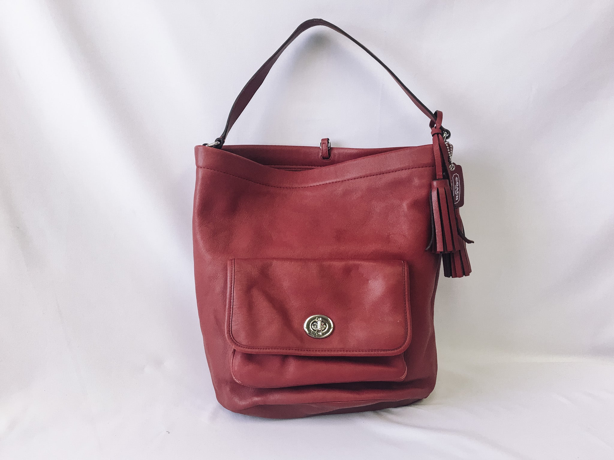 Coach Archive Leather Red Legacy Tassel Bucket Shoulder Bag Style 21193