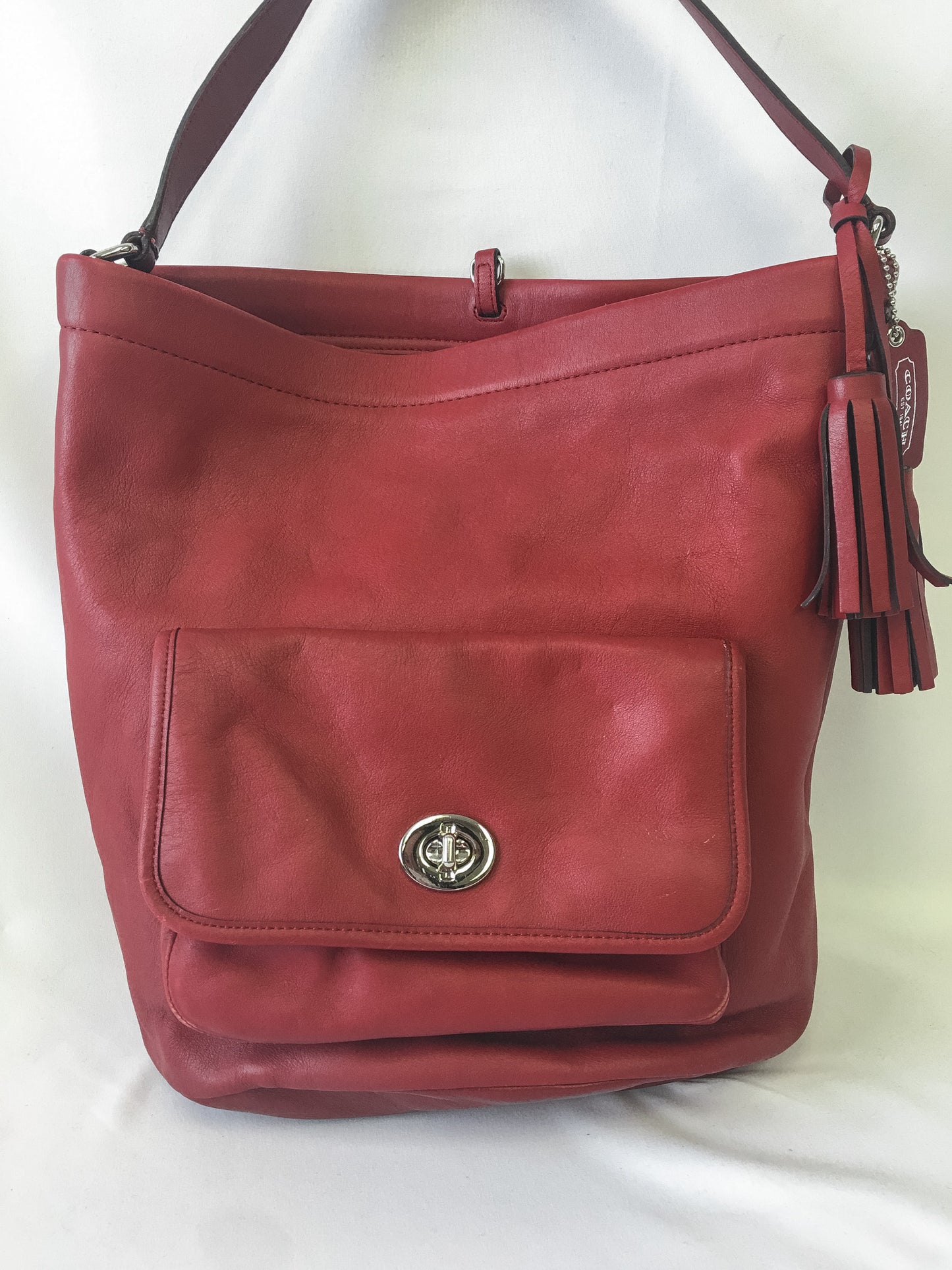 Coach Archive Leather Red Legacy Tassel Bucket Shoulder Bag, Style #21193