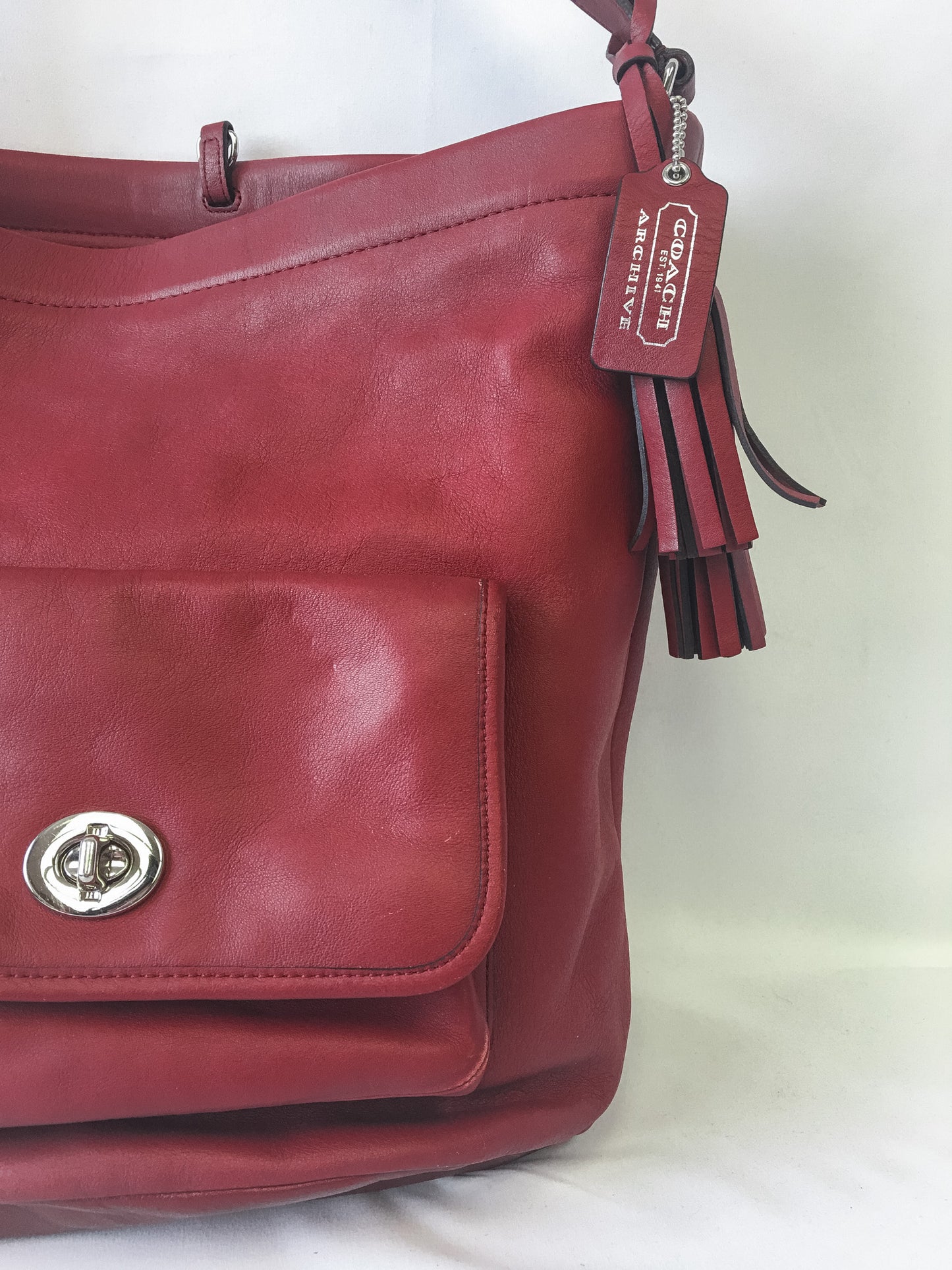 Coach Archive Leather Red Legacy Tassel Bucket Shoulder Bag, Style #21193