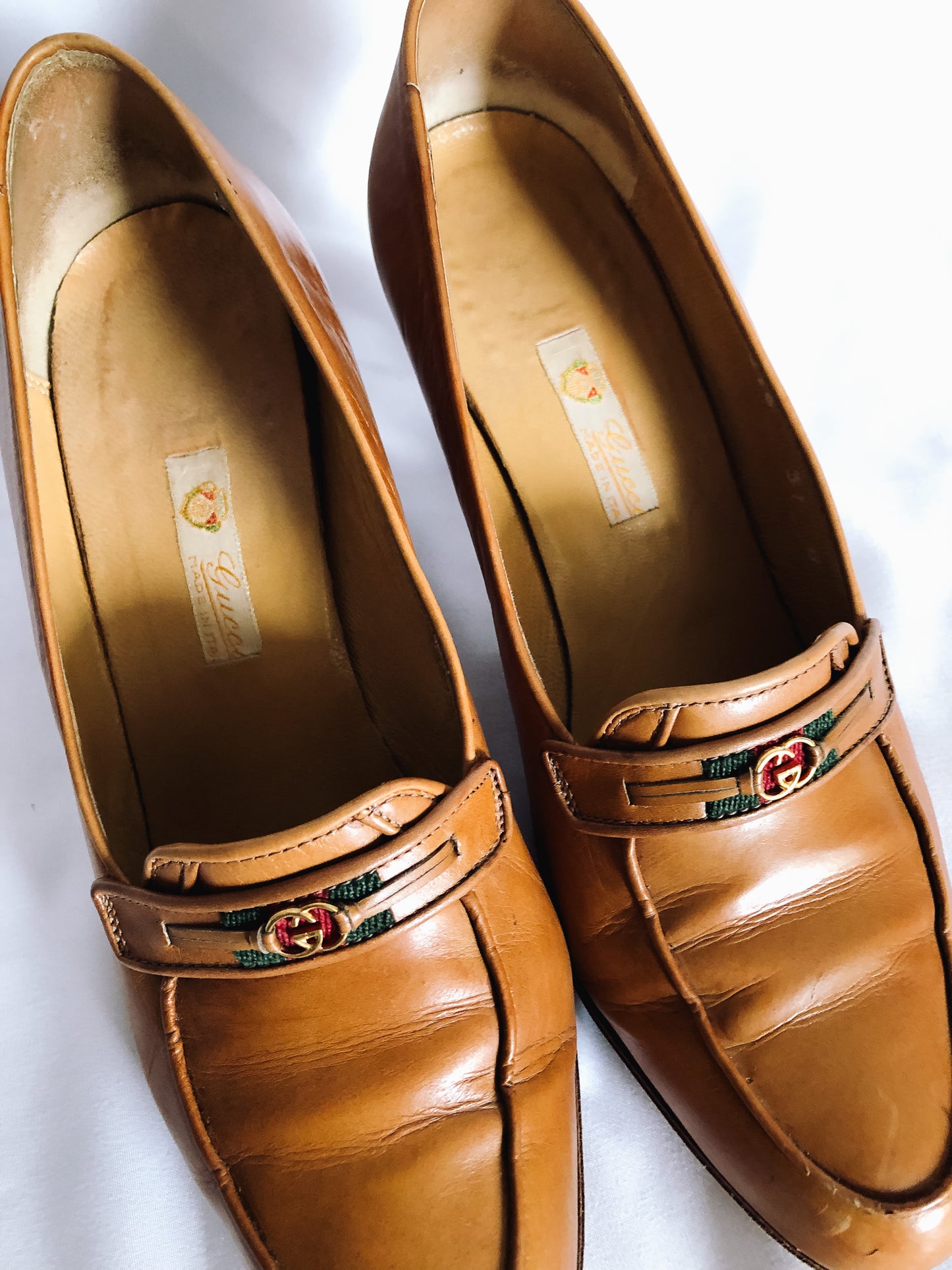 Vintage GUCCI Penny Loafer Light Brown Pumps, 80s Gucci Pumps, Sz. 37B