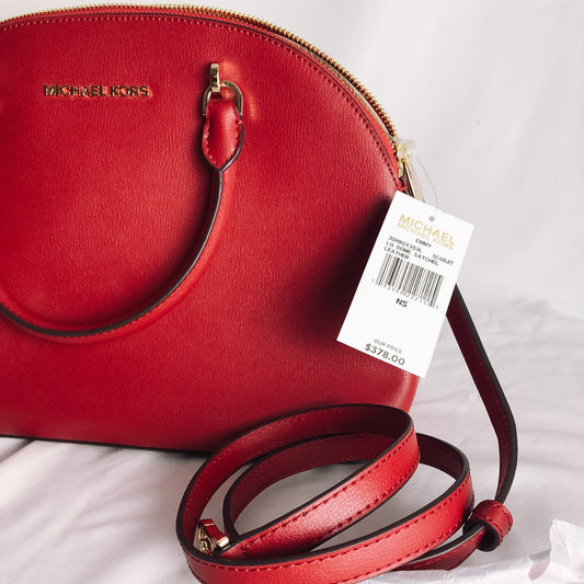 Michael Kors Emmy Leather Shoulder Dome Satchel Bag in Red - New with Tags