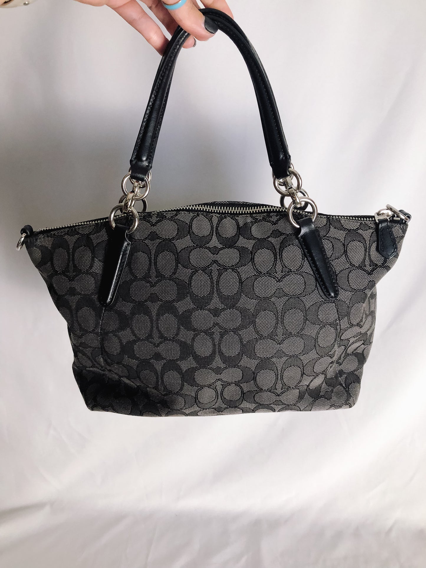 Coach Small Kelsey Satchel In Black Signature Monogram Jacquard