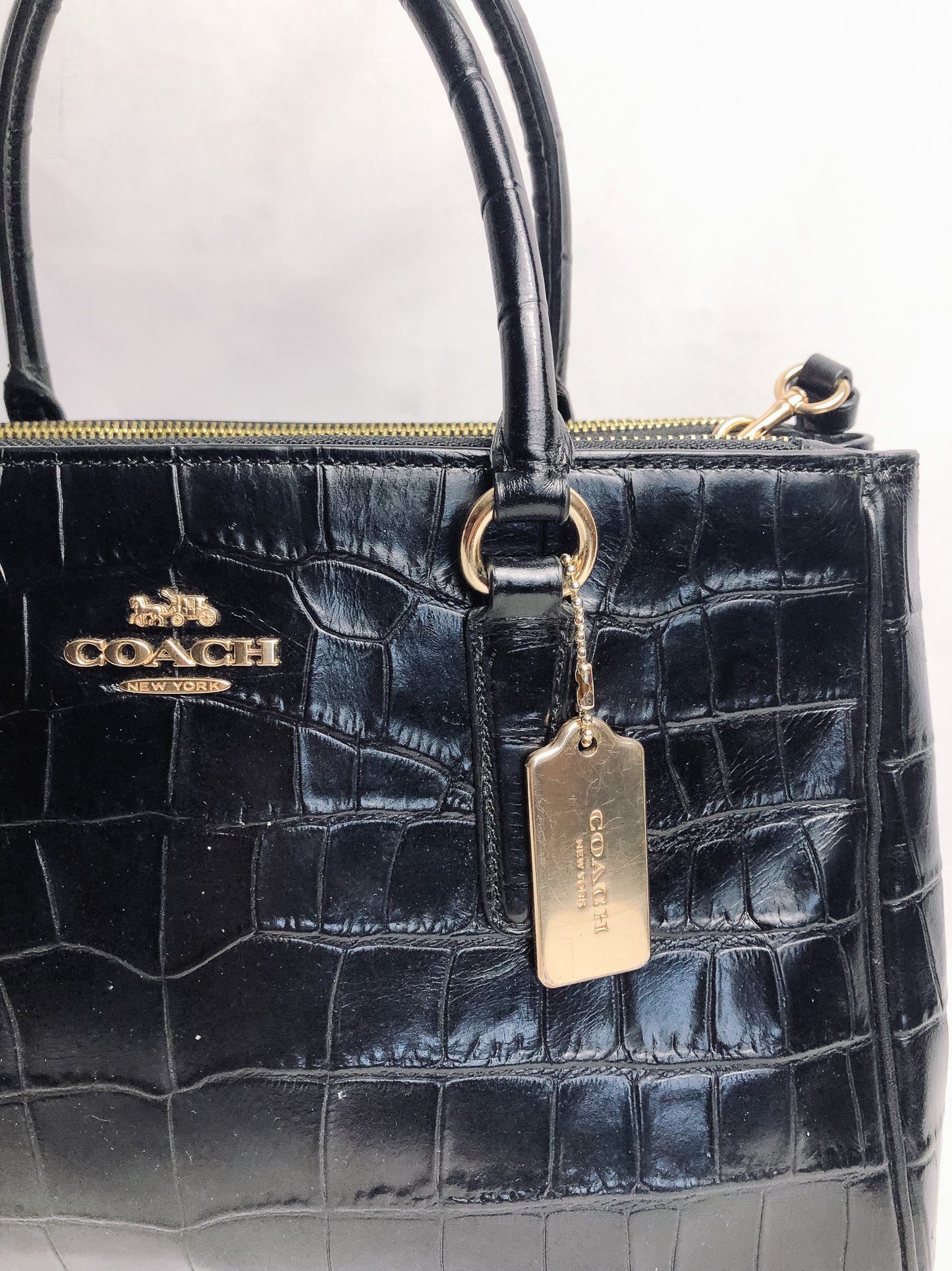 Coach Black Crocodile Embossed Leather Surrey Carryall Bag F48619