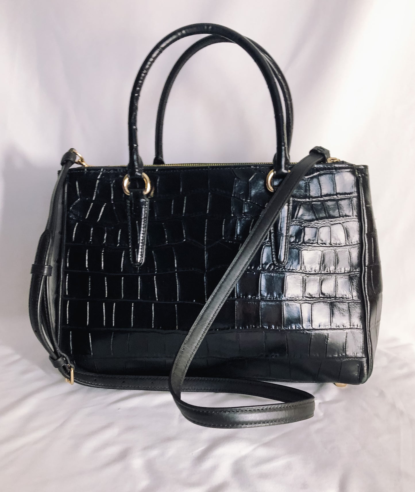 Coach Black Crocodile Embossed Leather Surrey Carryall Bag F48619