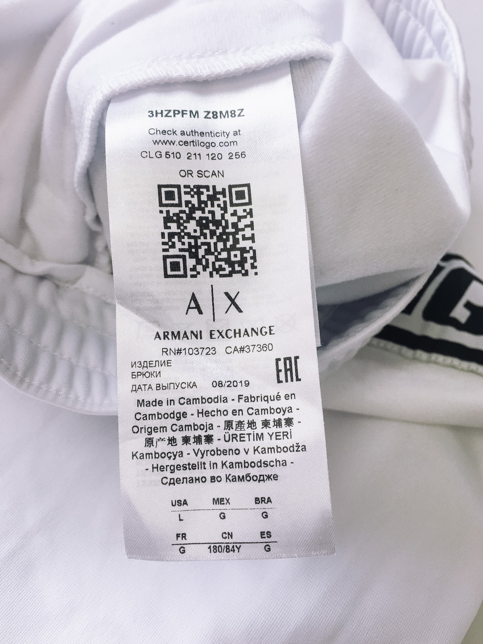 Armani Exchange A X Men s White Triacetate Logo Tape Drawstring