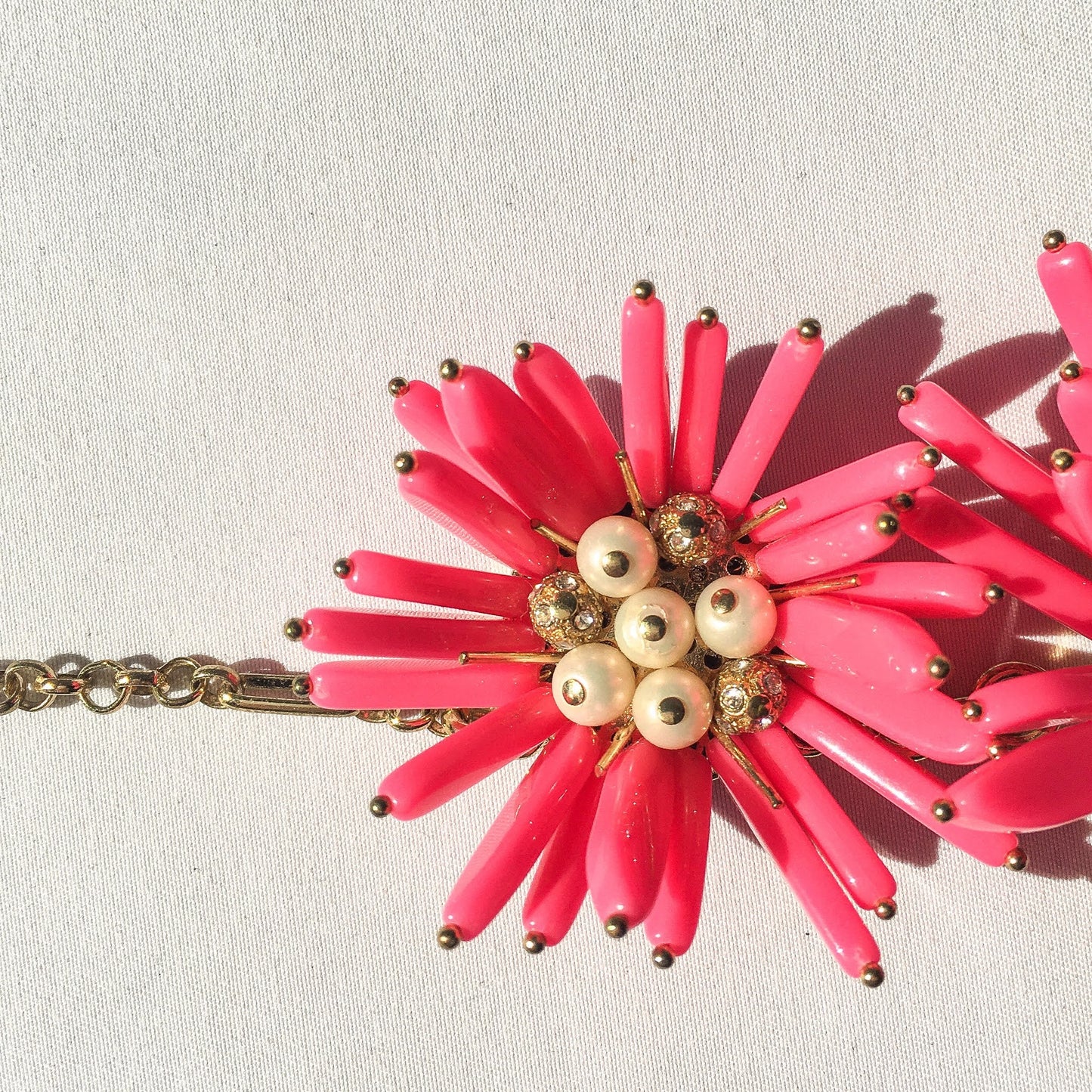 Rare Kate Spade Pink Daisy Chain Statement Necklace, Vintage Bulky Jewelry, Barbiecore