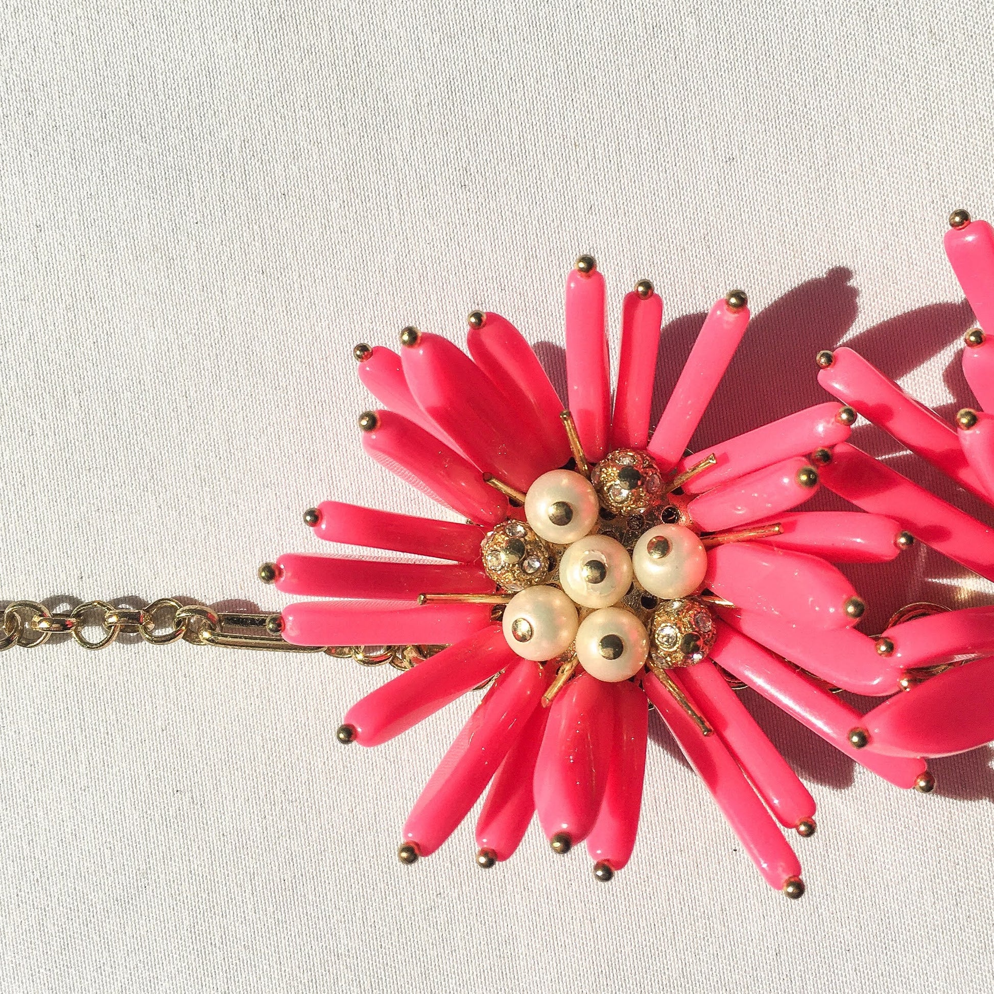 Rare Kate Spade Pink Daisy Chain Statement Necklace, Vintage Bulky Jewelry, Barbiecore