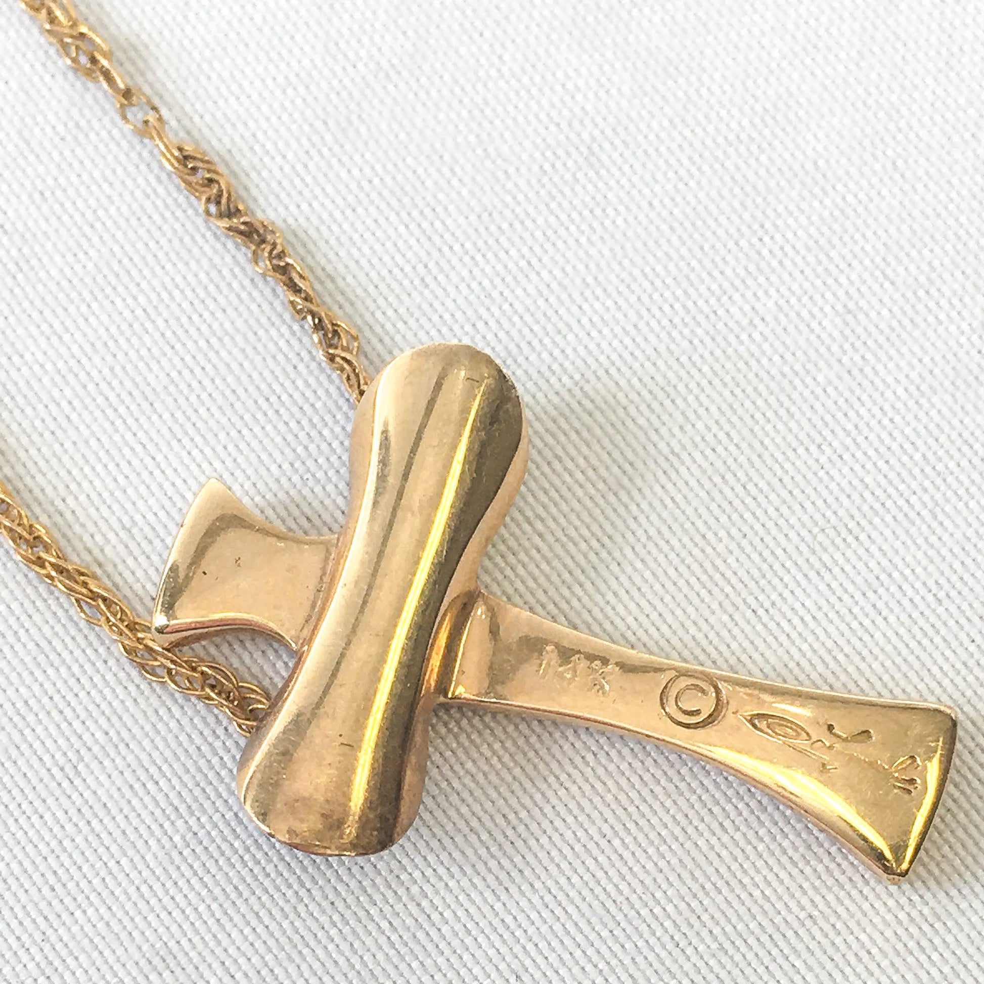 Vintage 14k Gold Cross on 14k Gold Chain, Abstract Cross, Unidentified Makers Mark