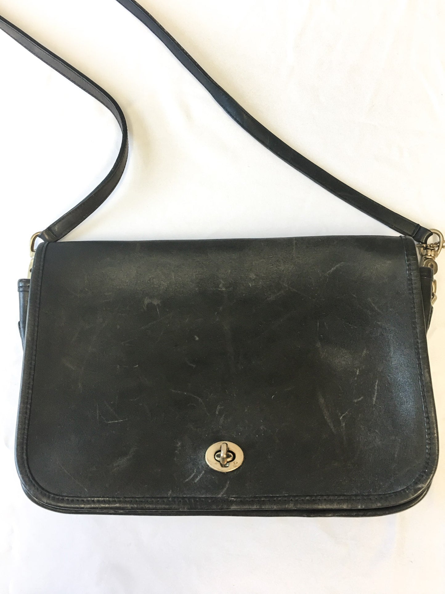 Vintage 70s COACH Dinky Penny Black Leather Crossbody Bag, 70s Coach Purse