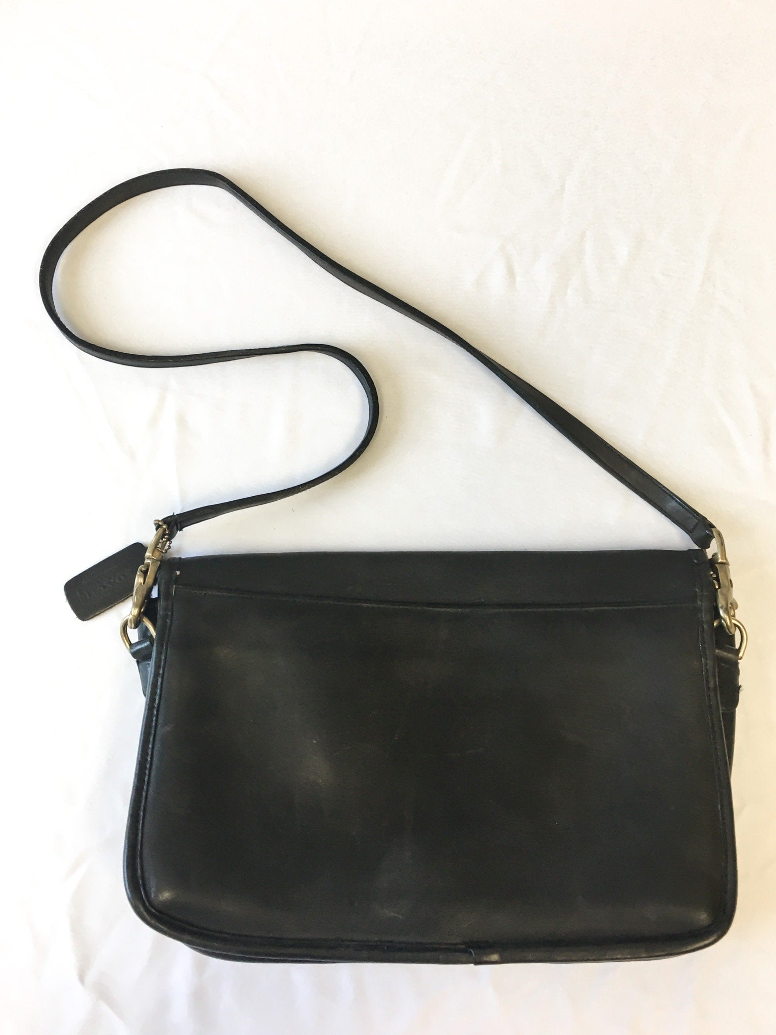 Vintage 70s COACH Dinky Penny Black Leather Crossbody Bag, 70s Coach Purse