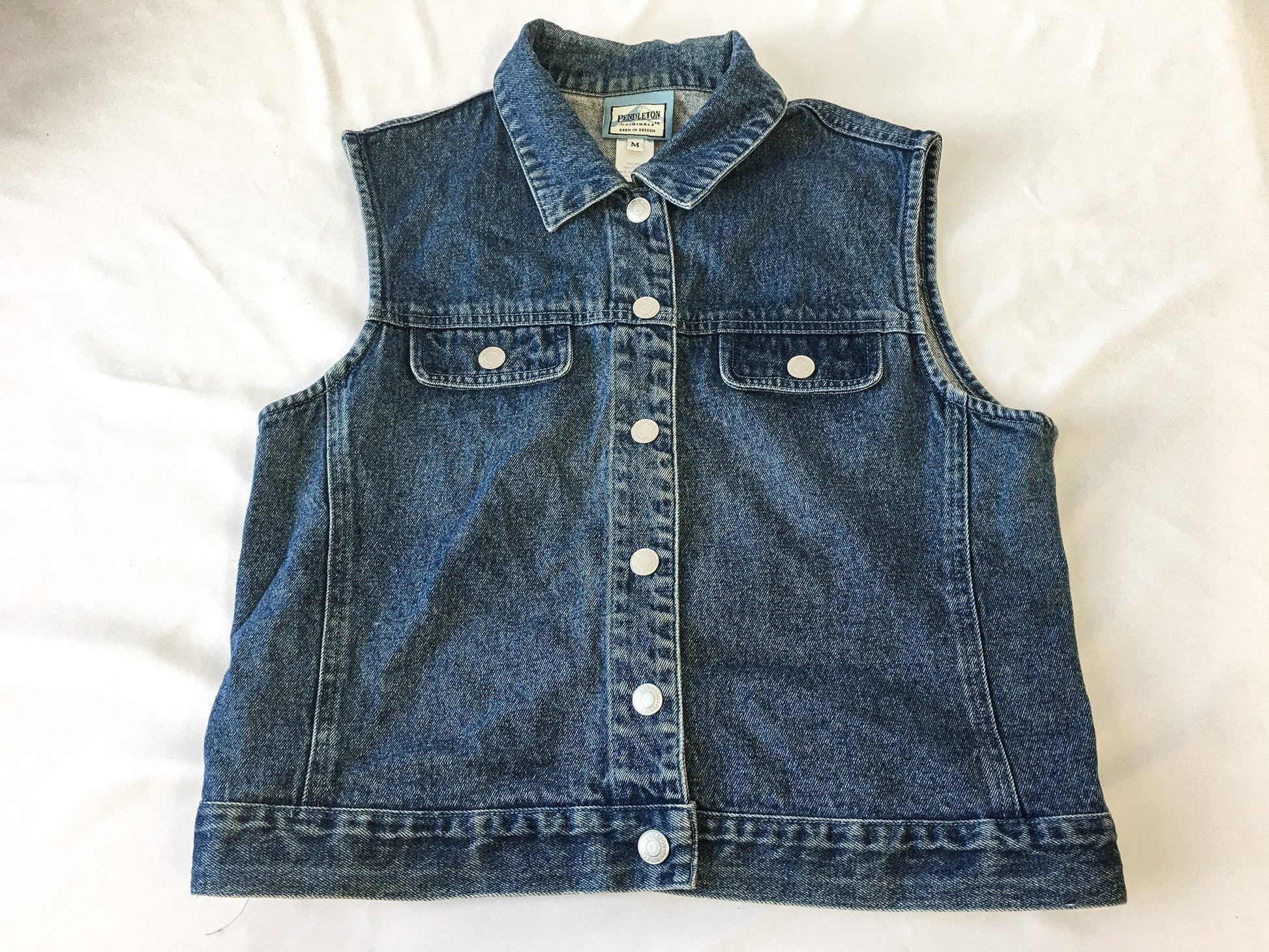 Vintage 90s Pendleton Medium Wash Denim Vest, Women's Sz. M, 90s Jean Jacket Vest