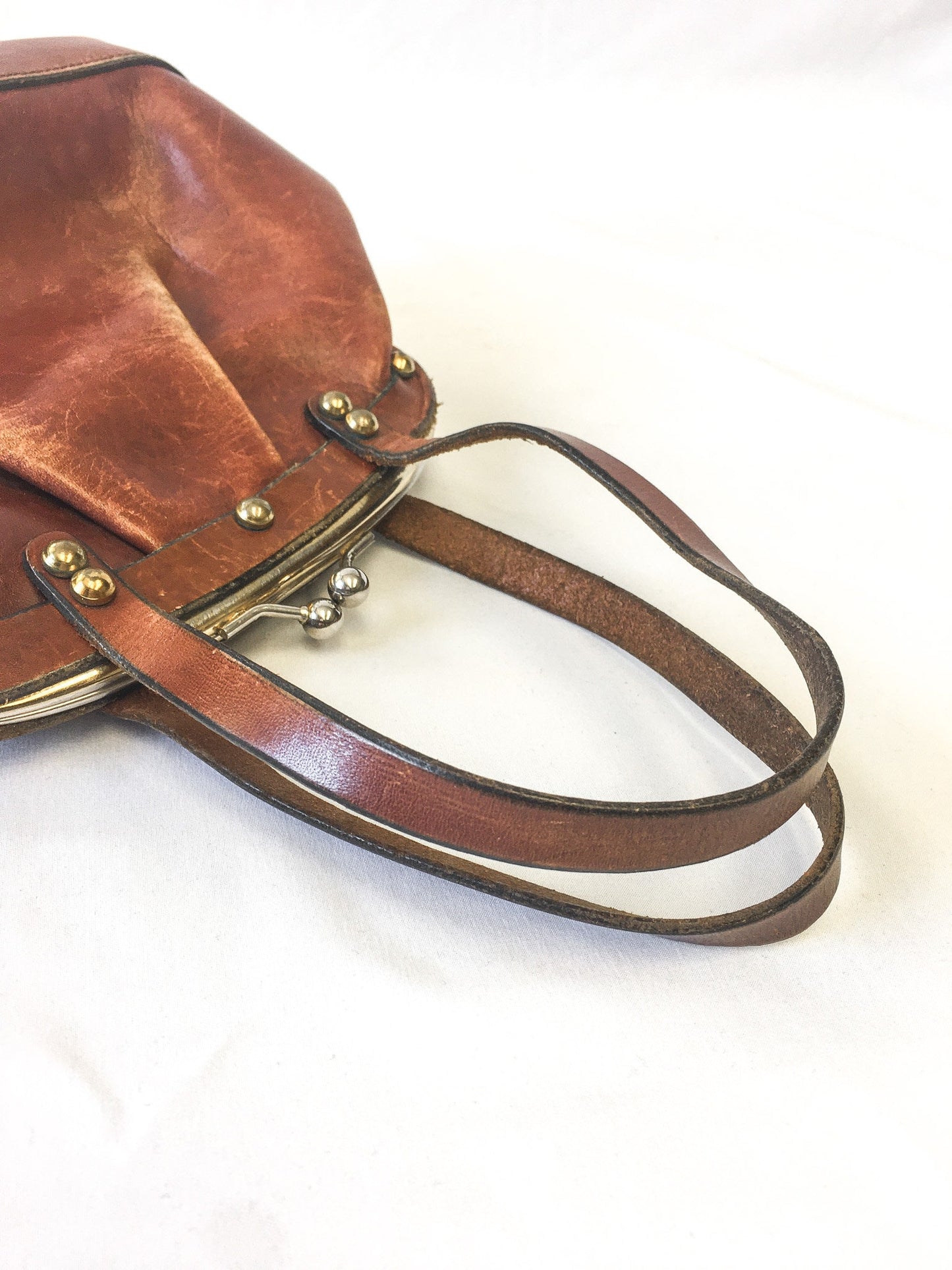 Vintage 60s Etienne Aigner Handmade Brown Leather Top Handle Satchel, 60s Leather Handbag