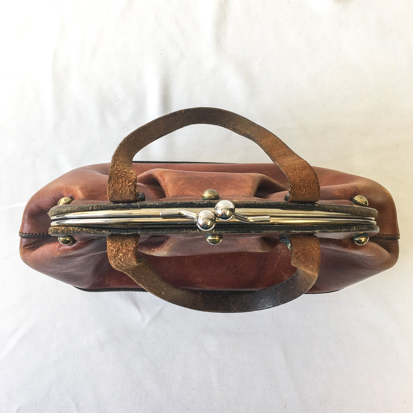 Vintage 60s Etienne Aigner Handmade Brown Leather Top Handle Satchel, 60s Leather Handbag