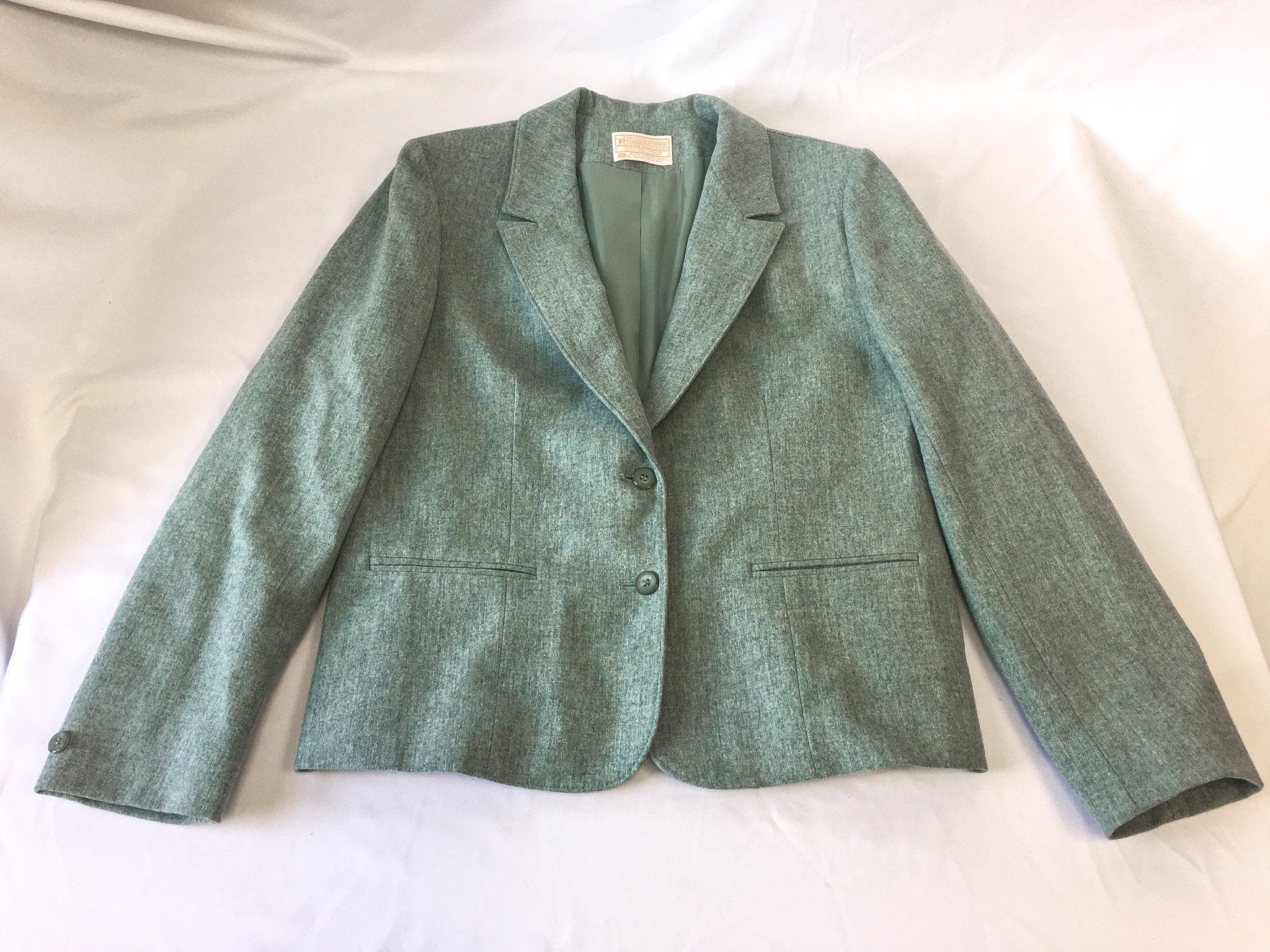 Vintage 90s Pendleton Pastel Blue/Green Wool Blazer, Vintage Sz