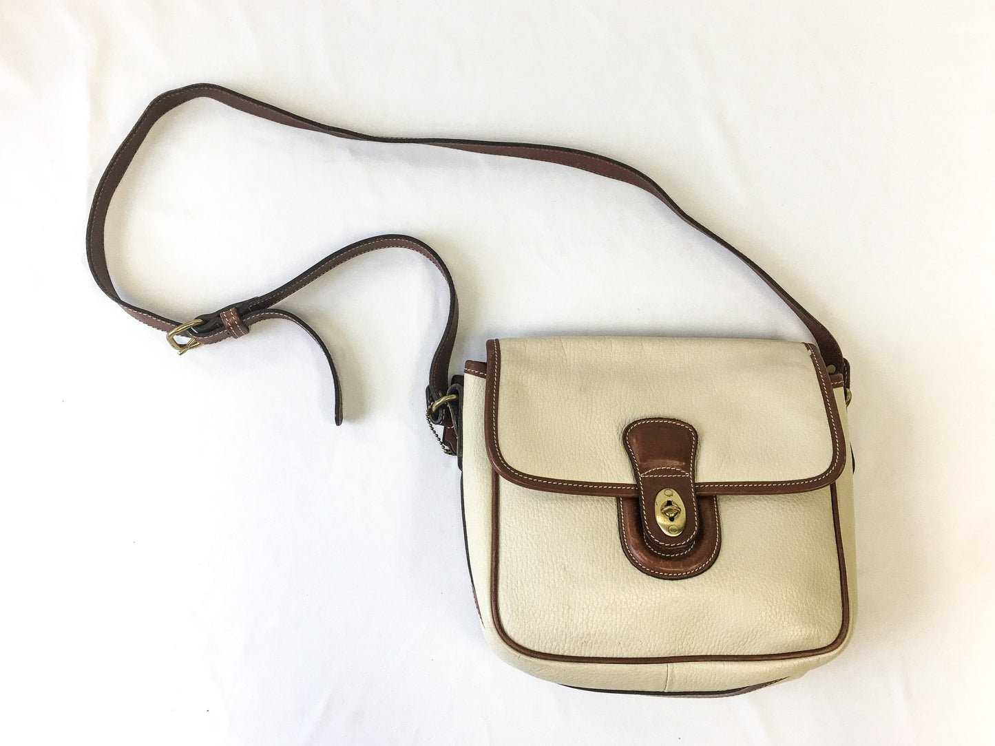 Vintage 90s COACH Greensborough Bone/Off-white/Brown Leather Crossbody, 90s COACH Handbag