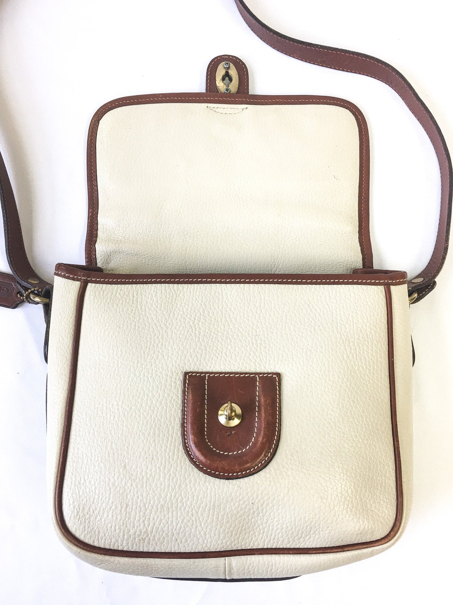 Vintage 90s COACH Greensborough Bone/Off-white/Brown Leather Crossbody, 90s COACH Handbag