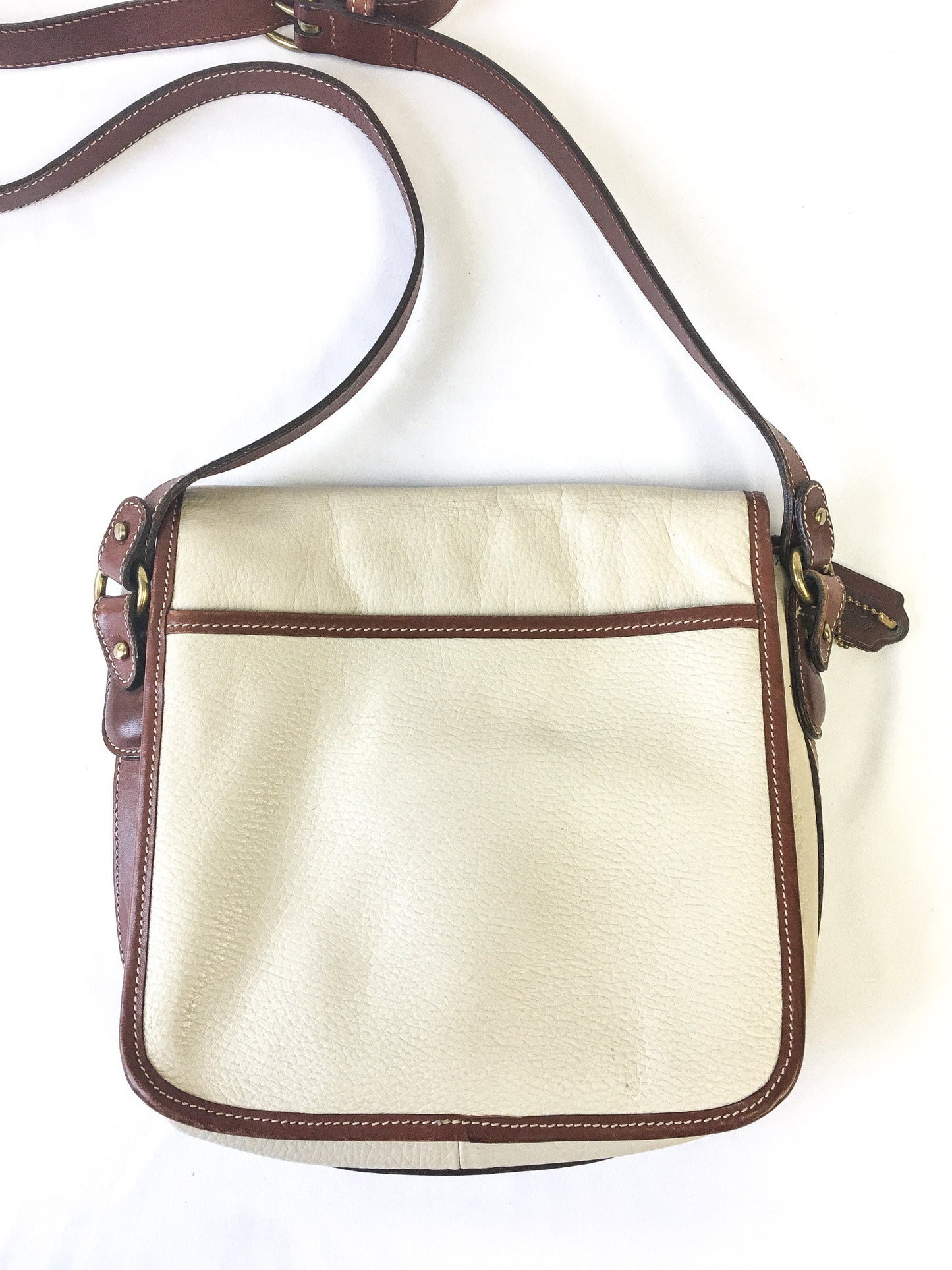 Vintage 90s COACH Greensborough Bone/Off-white/Brown Leather Crossbody, 90s COACH Handbag