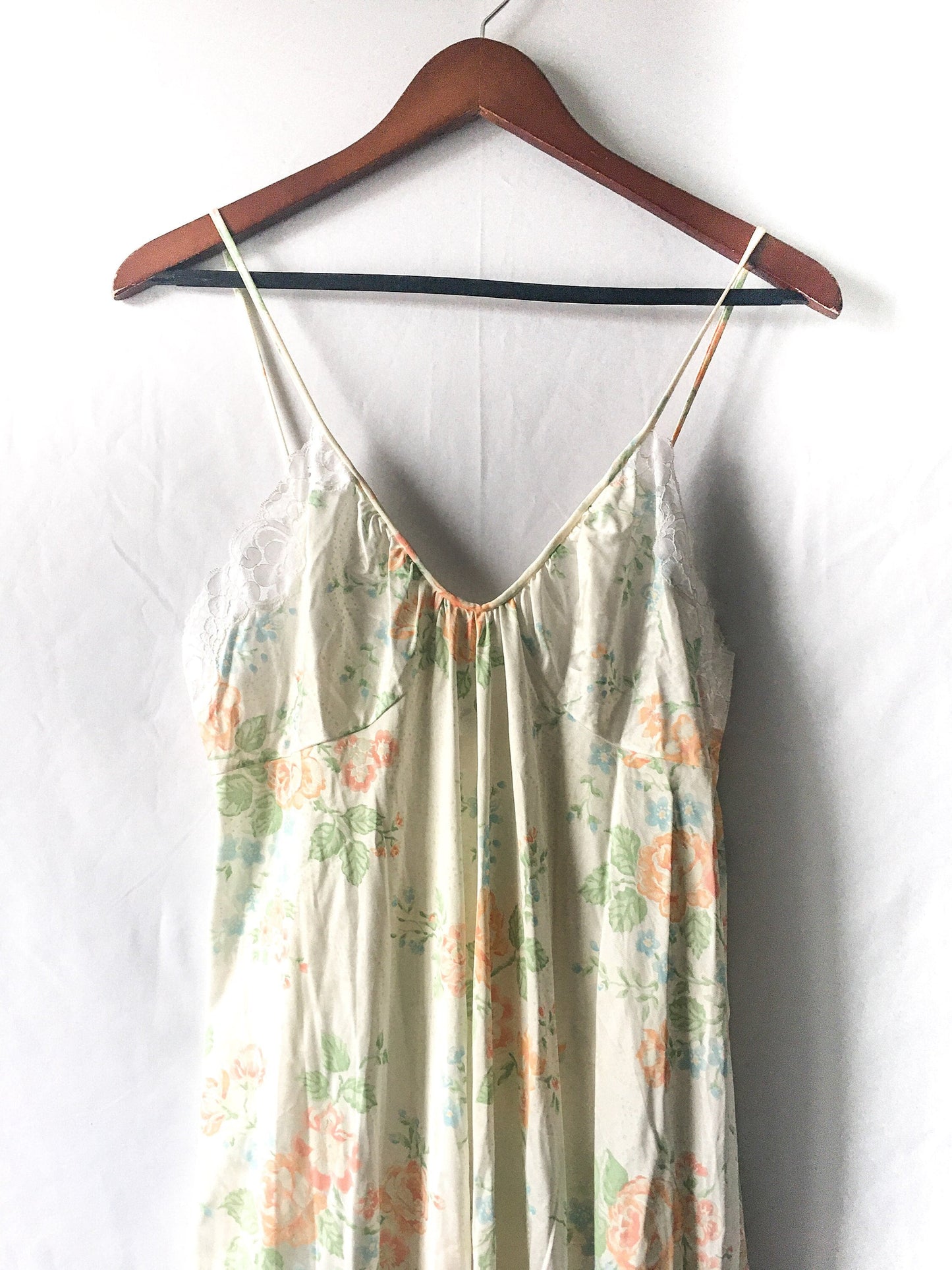 Vintage Gossard Cream/Off-White Floral Slip Dress with Lace Detail, Sz. L, Vintage Peignoir Dress