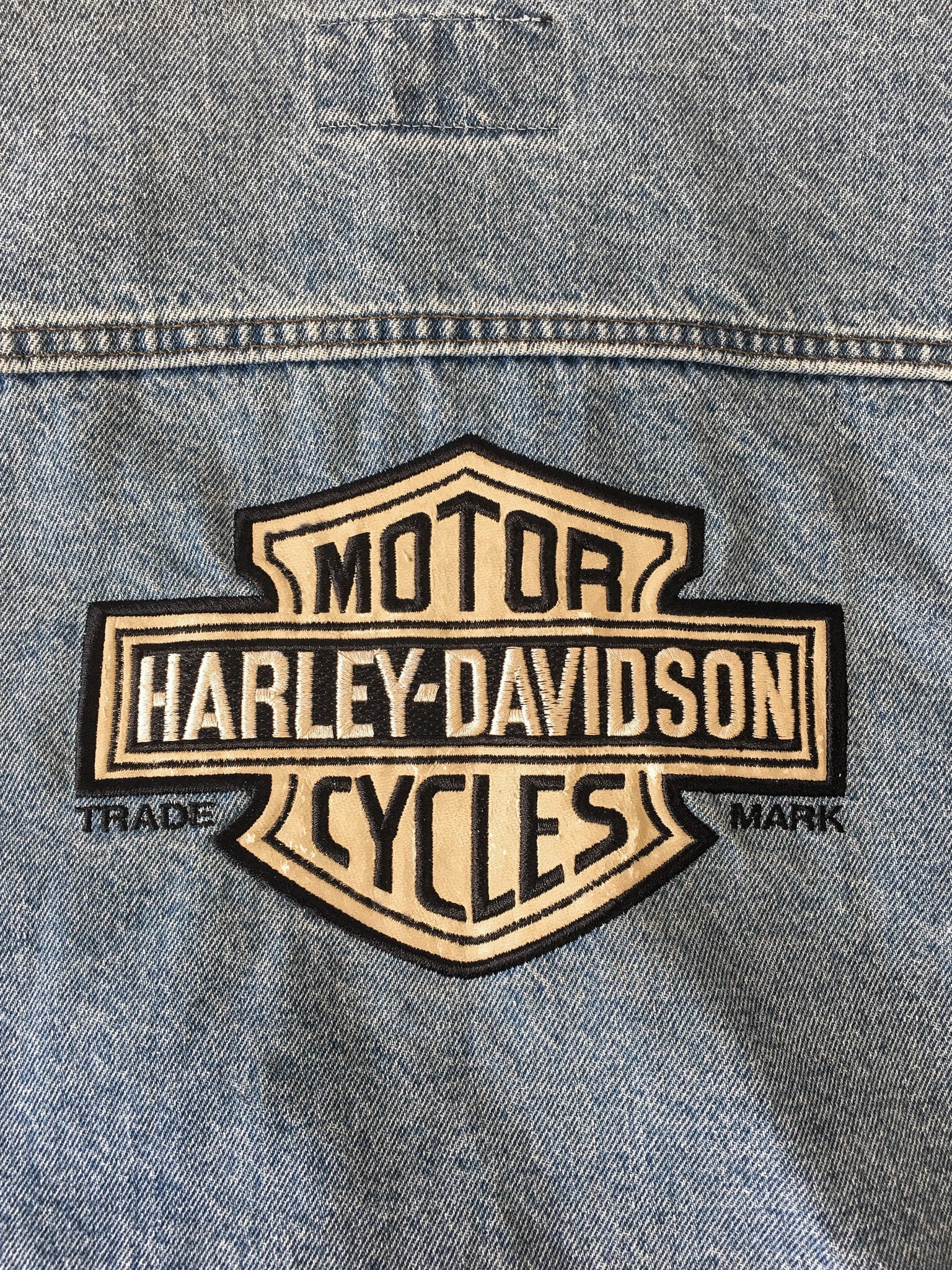 Vintage Harley Davidson Light Wash Denim Jacket with Embroidered Back Logo, Sz. XL, Vintage Harley Jacket