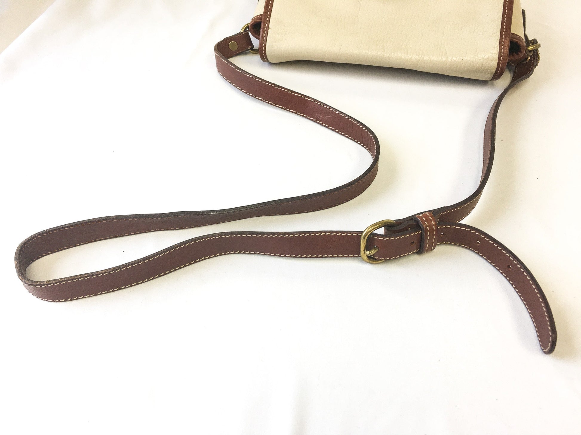 Vintage 90s COACH Greensborough Bone/Off-white/Brown Leather Crossbody, 90s COACH Handbag