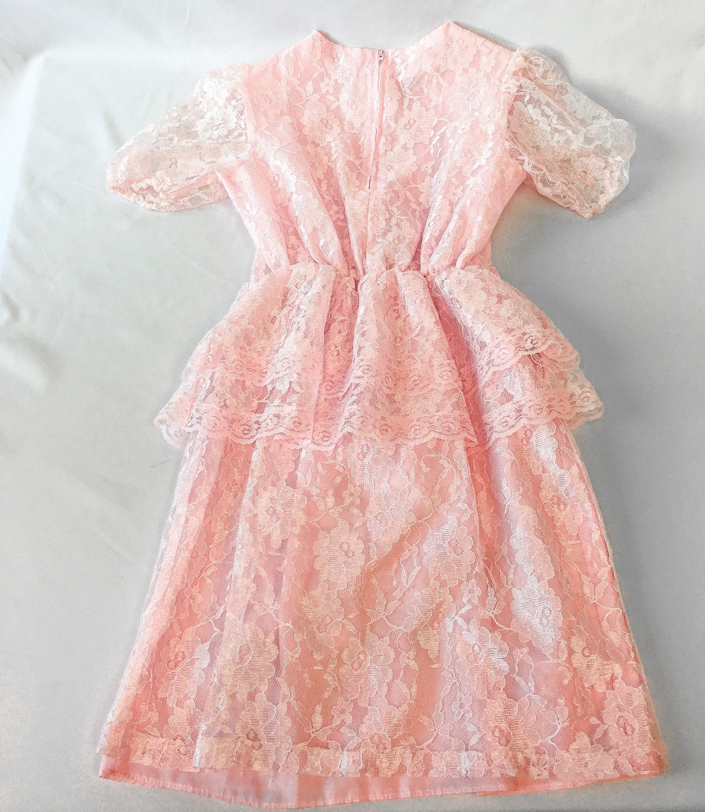 Vintage 70s Sharlyn Girls Pink Lace Short-Sleeved Dress, Vintage Sz. 10, 70s Children's Dress