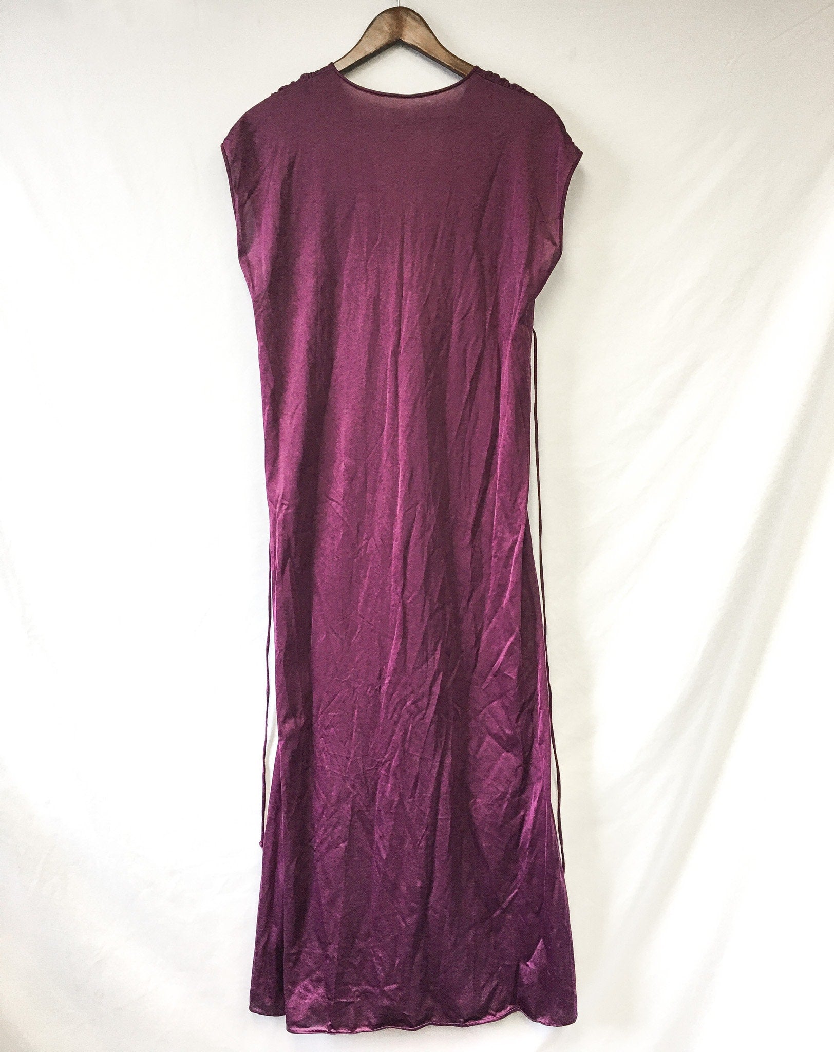 Vintage Lorraine Purple Slip Dress with Floral Embroidery and Adjustable Waist Tie, Sz. M, Vintage Peignoir Dress