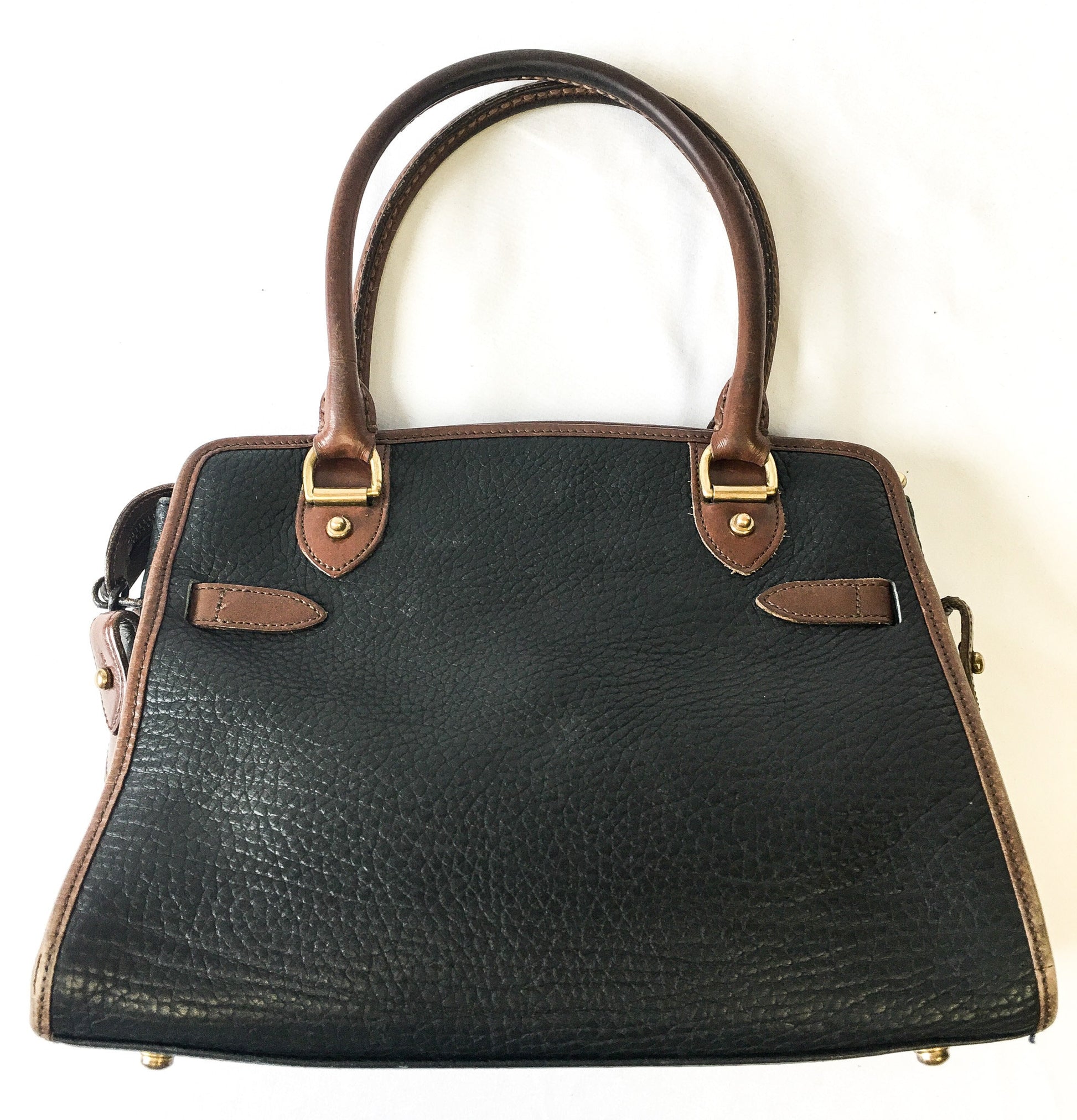 Vintage 90s Dooney and Bourke Black and Brown Pebbled Buckle Satchel, 90s Dooney Top Handle Handbag