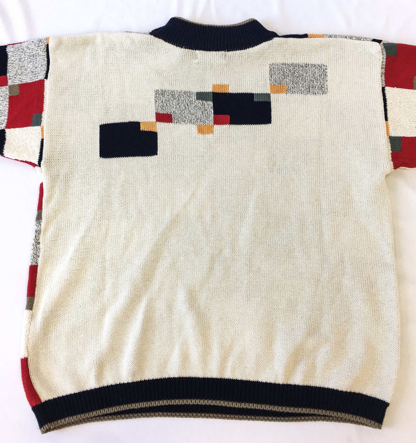 Vintage 90s Jeanne Pierre Red and Cream Geometric Patterned Sweater, Men's Sz. M, Vintage Grandpa Sweater