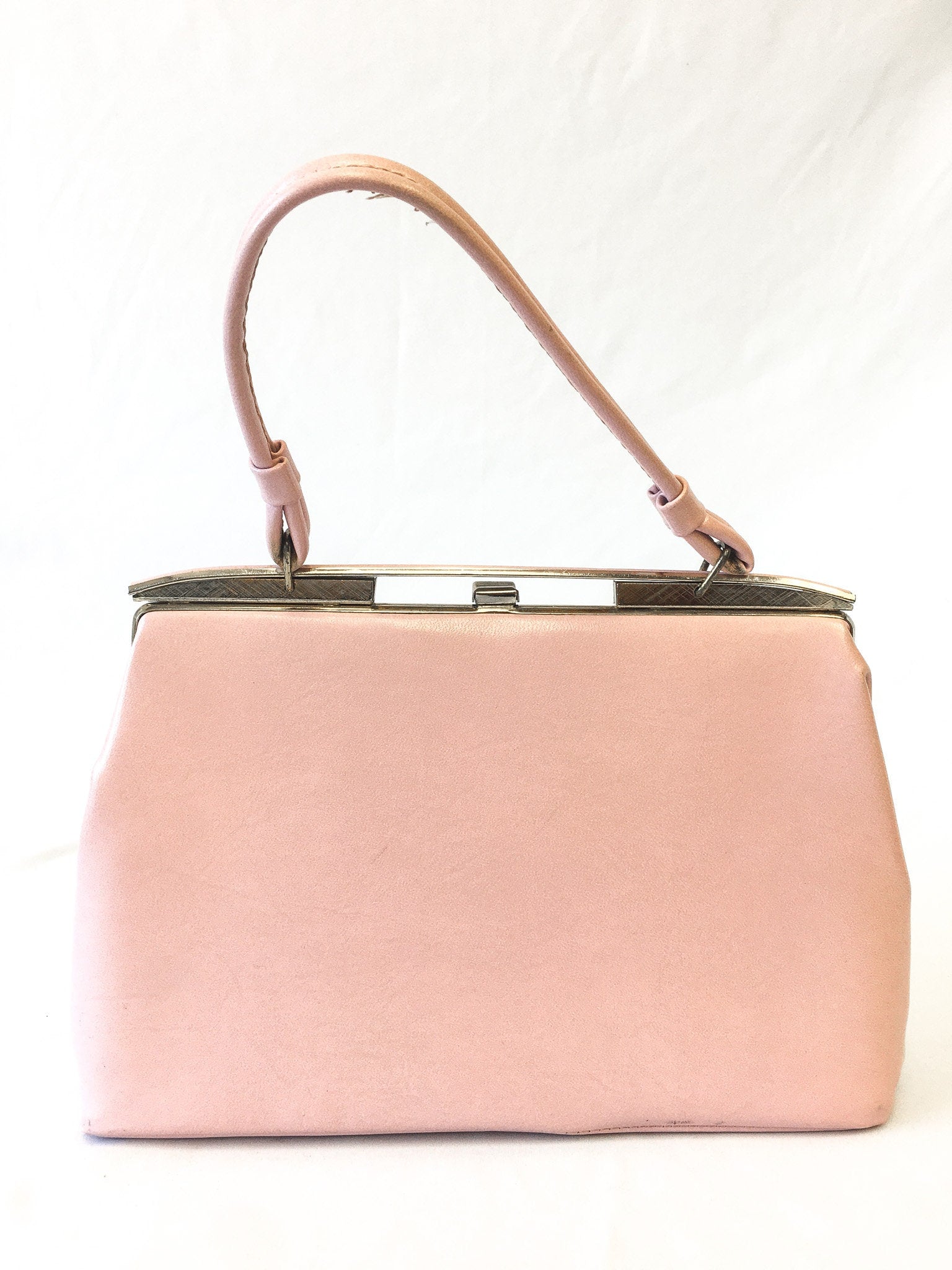Vintage 60s Baby Pink Leather Top Handle Purse, 60s Leather Handbag