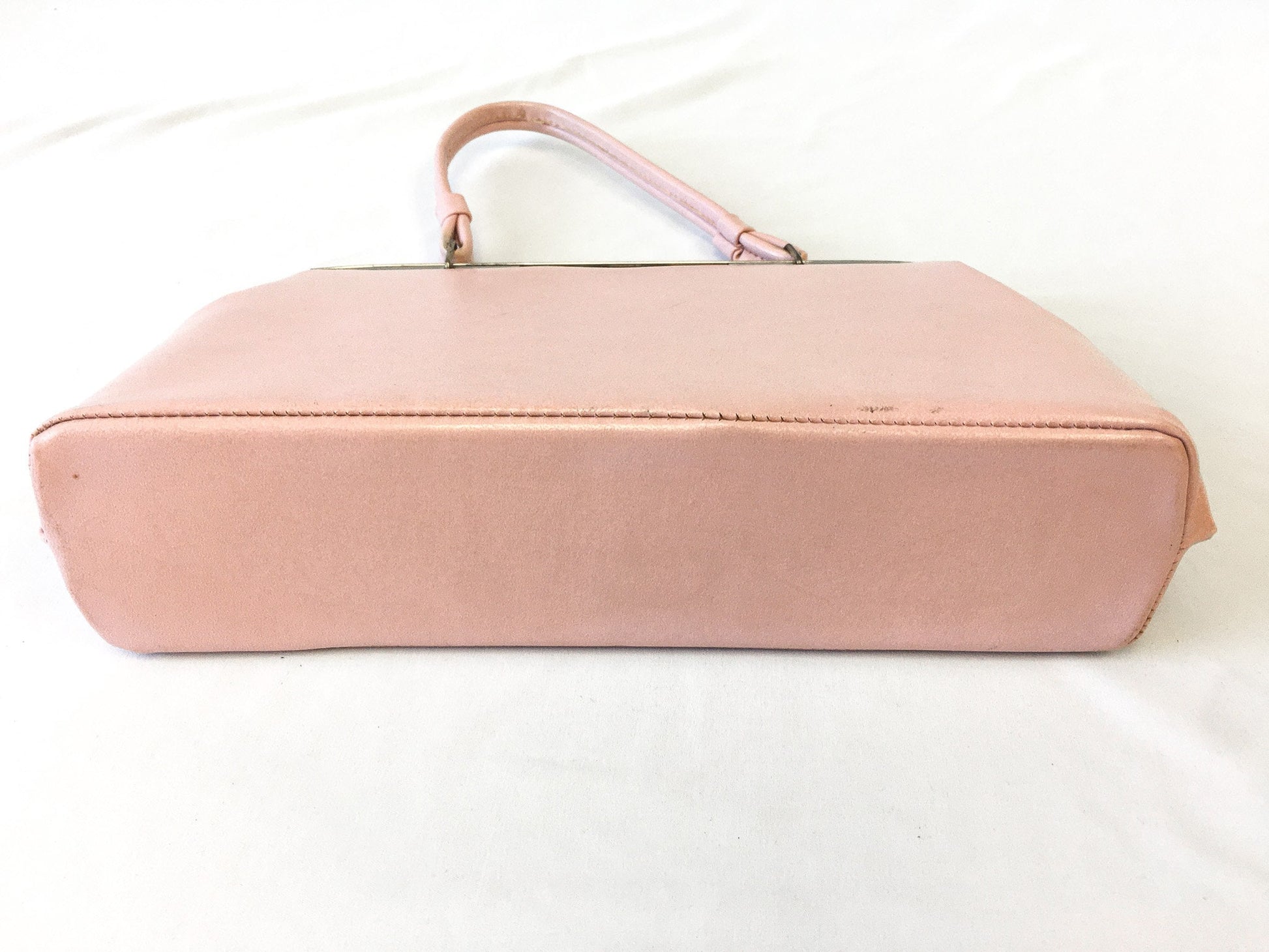 Vintage 60s Baby Pink Leather Top Handle Purse, 60s Leather Handbag
