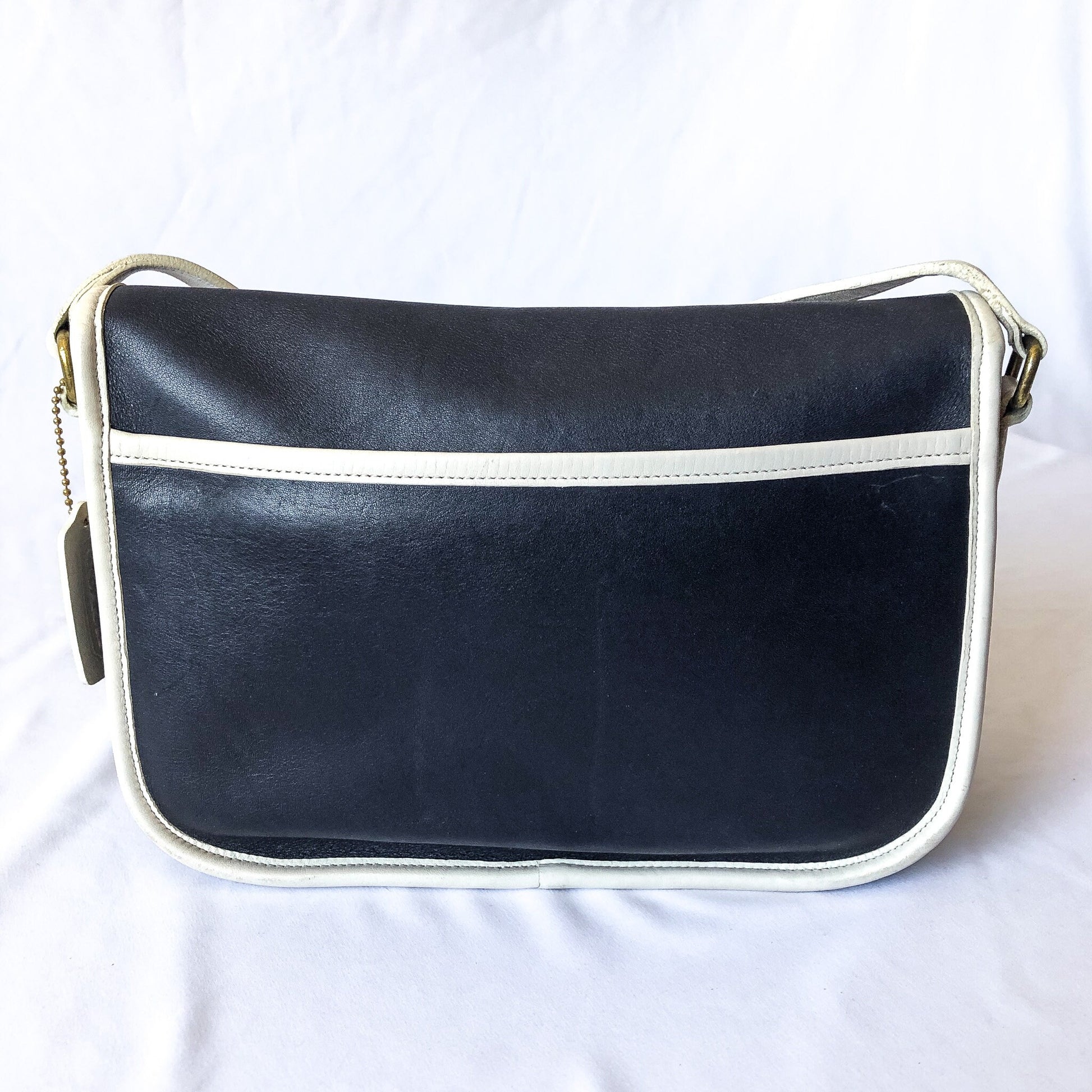 Vintage COACH Spectator Navy and Bone/Off-White Leather Crossbody, Style #9667, Vintage 90s Coach Handbag