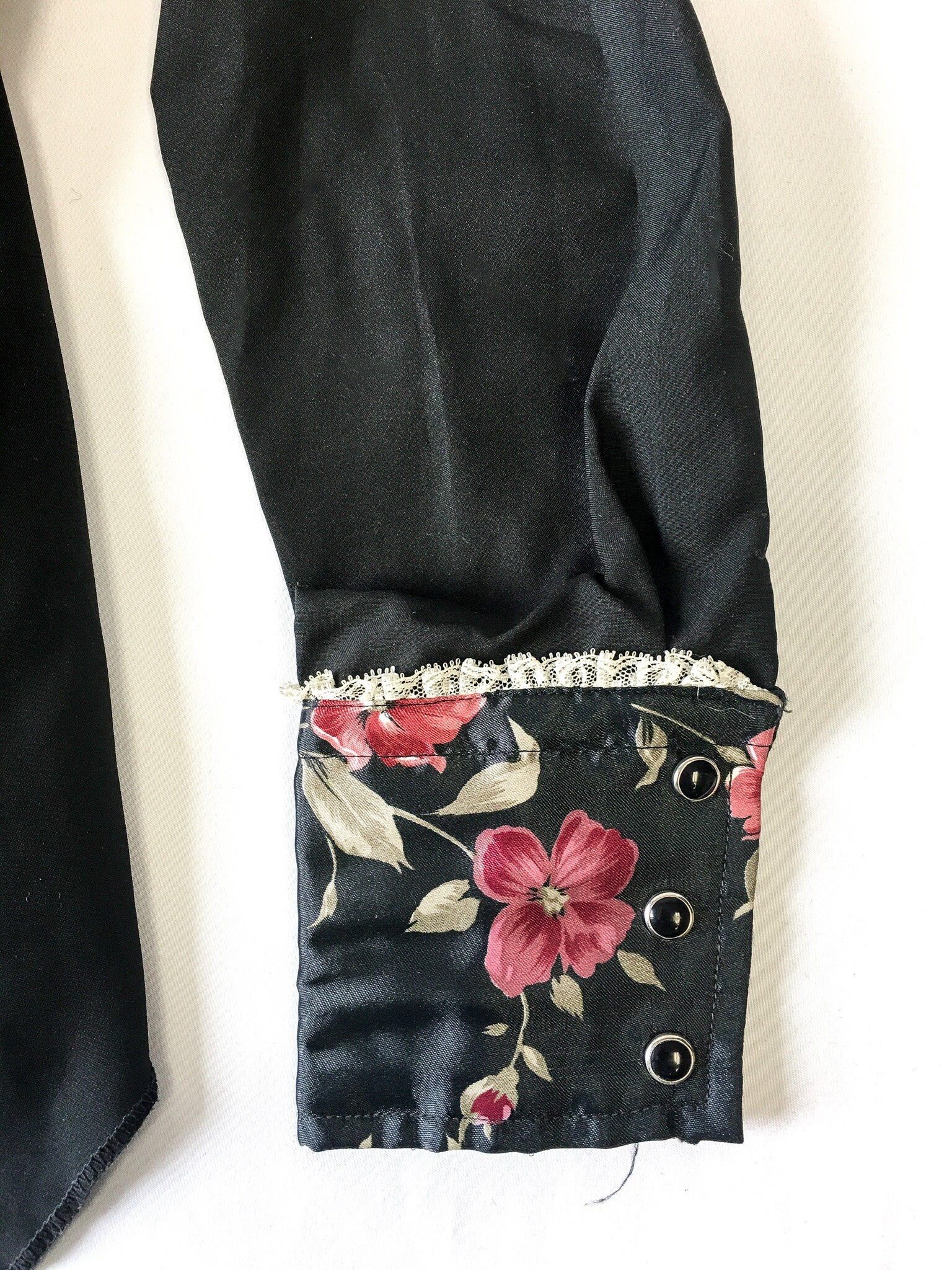 Vintage 70s Miss Rodeo America Black Floral Button Up with Detachable Chest Piece, Sz. 5/6, 70s Western Wear