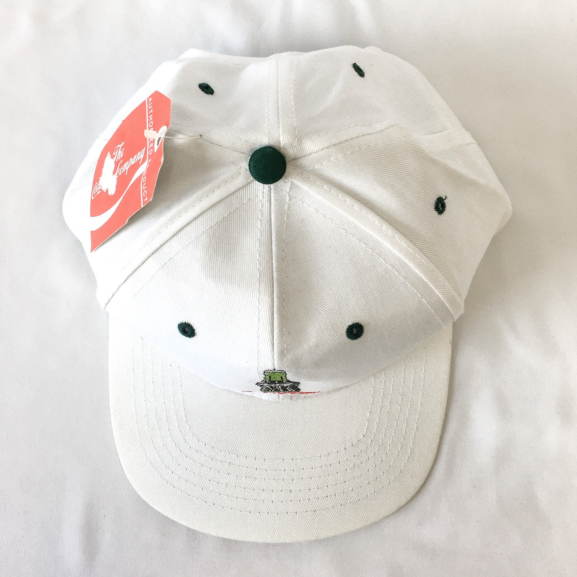 Vintage 90s NWT Coca-Cola White Embroidered Coke Bottle Flatbrim Baseball Cap, Vintage Coke Apparel