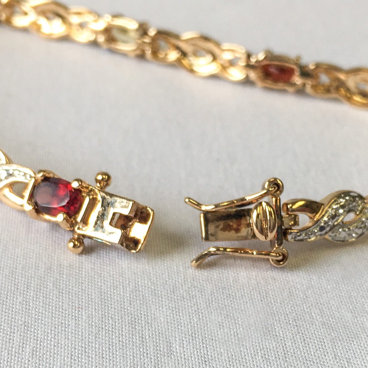 18k Gold over Sterling Silver 925 with Genuine Garnet, Topaz, Amethyst, Emerald and Citrine Stones, Diamond Accent, Tennis Bracelet