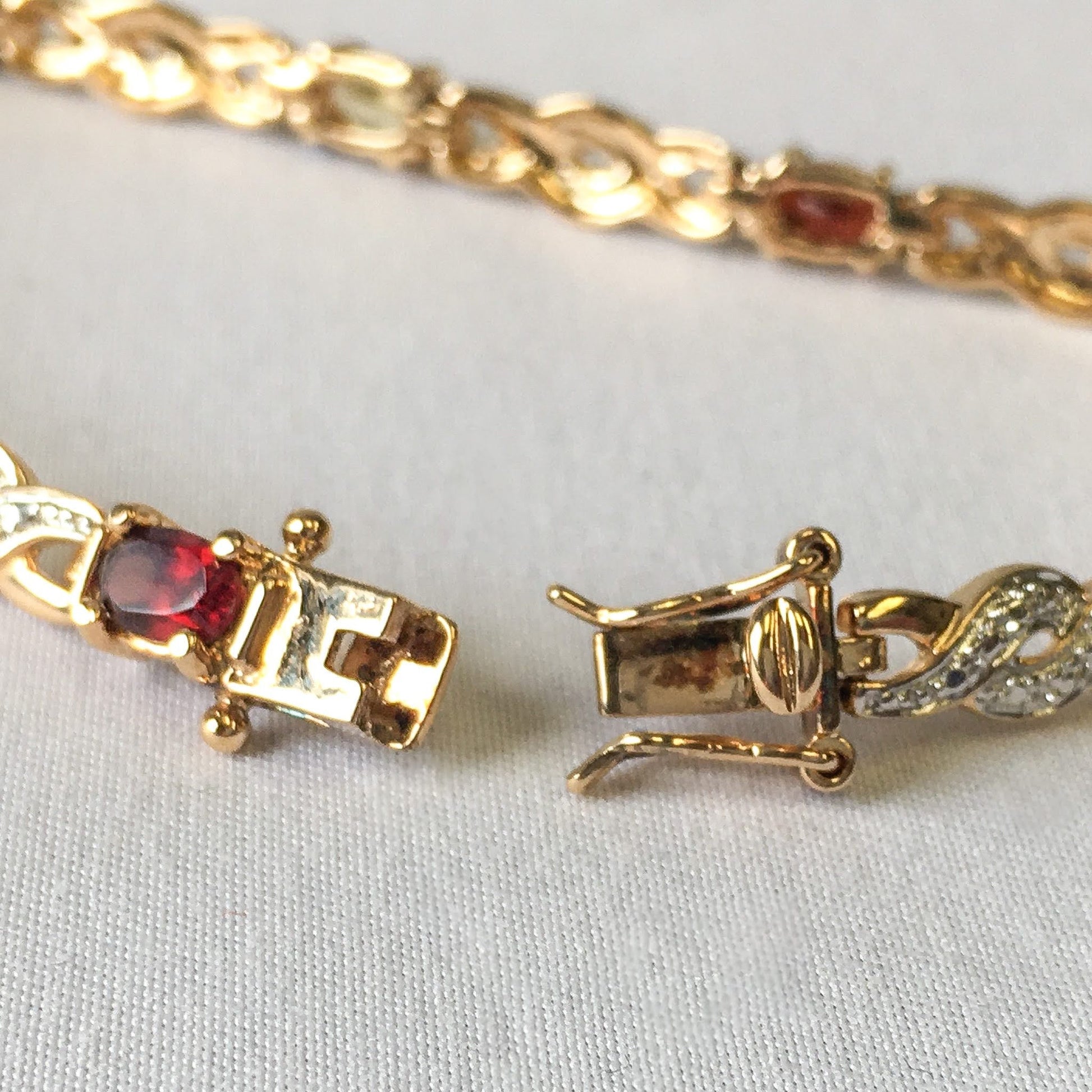 18k Gold over Sterling Silver 925 with Genuine Garnet, Topaz, Amethyst, Emerald and Citrine Stones, Diamond Accent, Tennis Bracelet