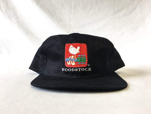 Vintage 1994 Woodstock Black Embroidered Bird Flatbrim Baseball Cap, Vintage 90s Woodstock Apparel