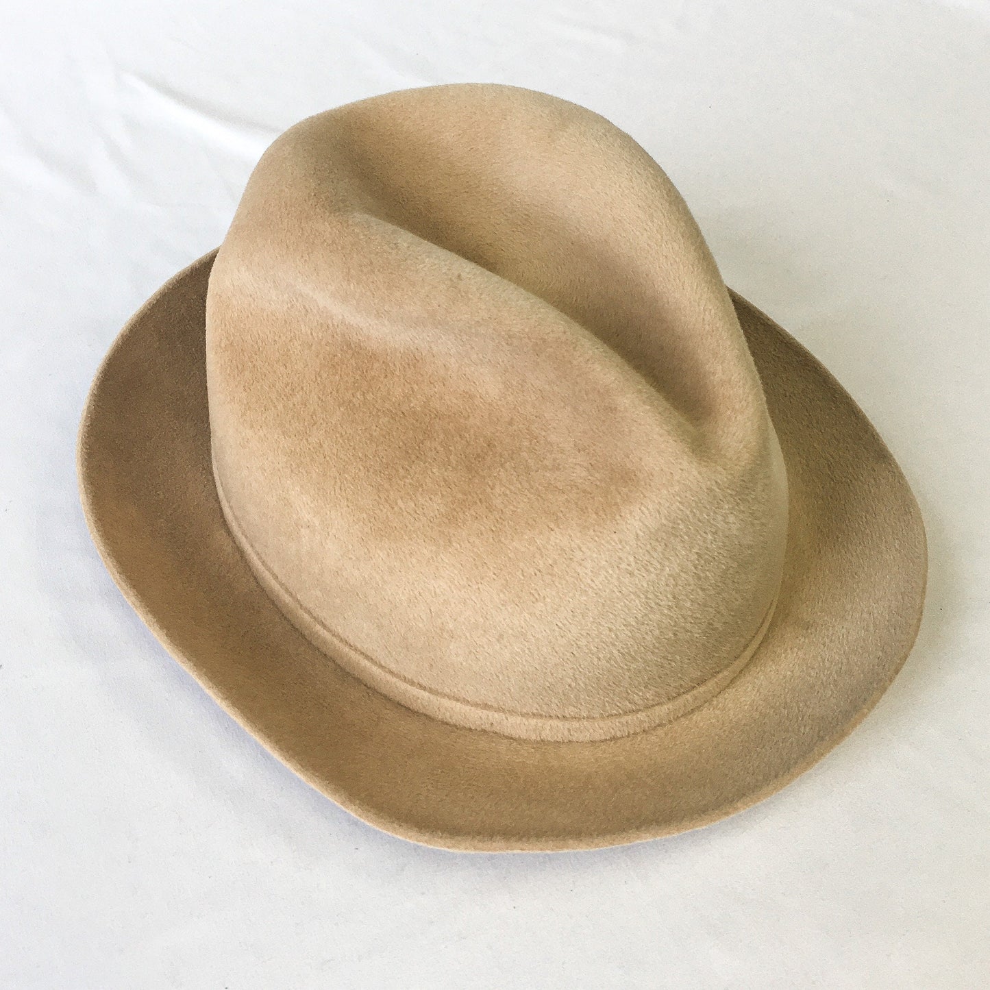 Vintage Resistol Beige Wool Fedora with Gold Toned Buckle and Feather Band Detail, Sz. 7