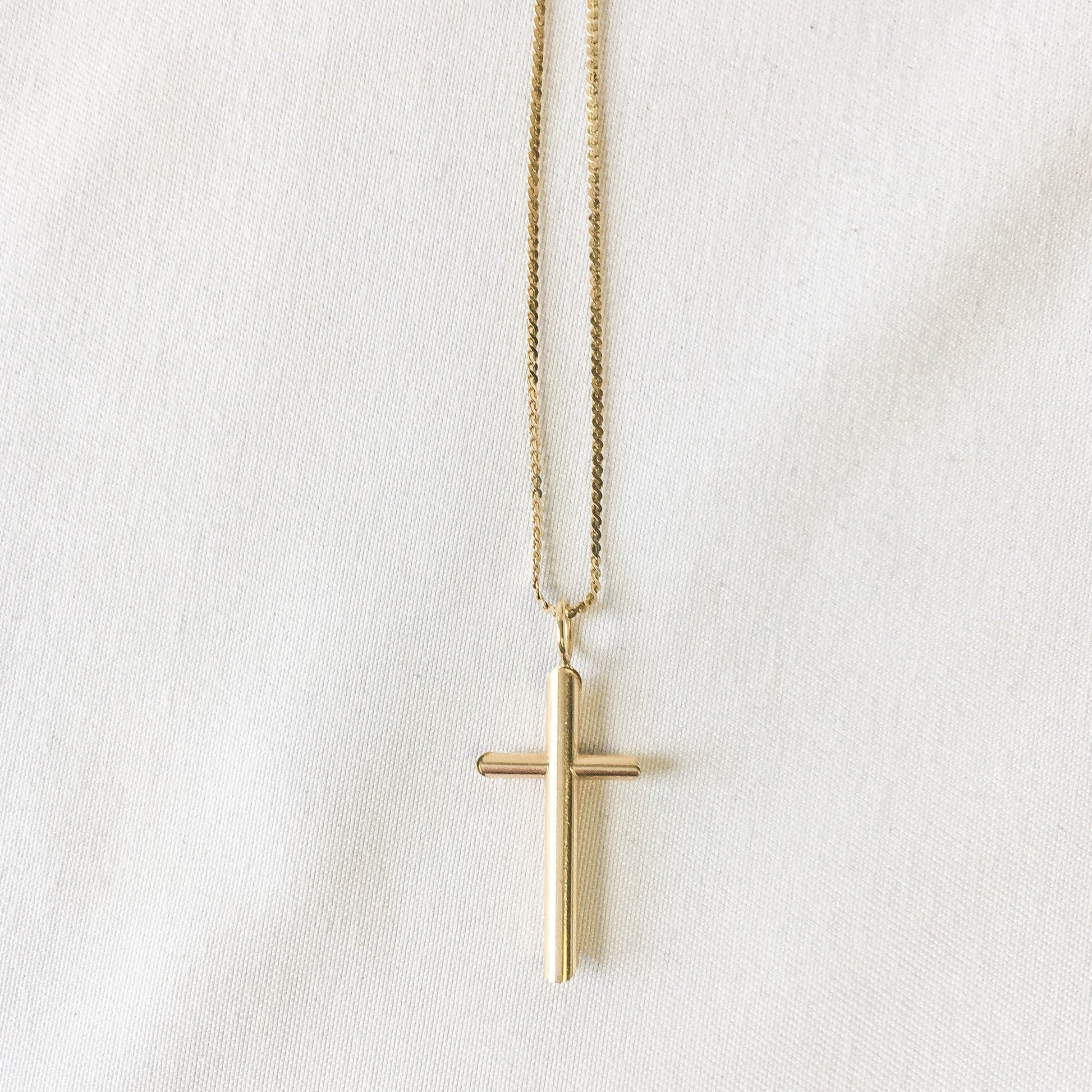 14k Gold Cross Necklace with 14k Gold Chain, Etched Cross Pendant, Italy