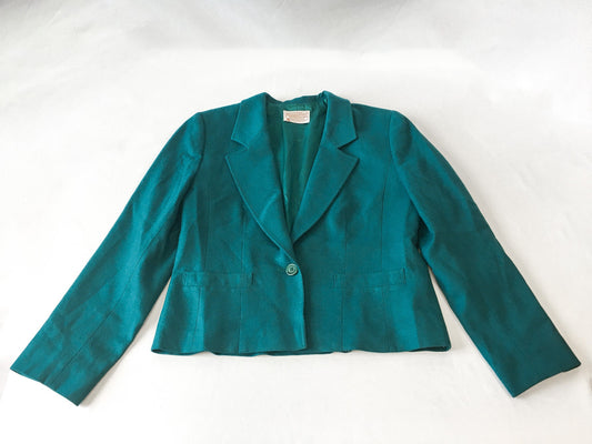 Vintage 80s Pendleton Dark Teal Wool Blazer, Women's Sz. 10, Vintage Pendleton Jacket Blazer