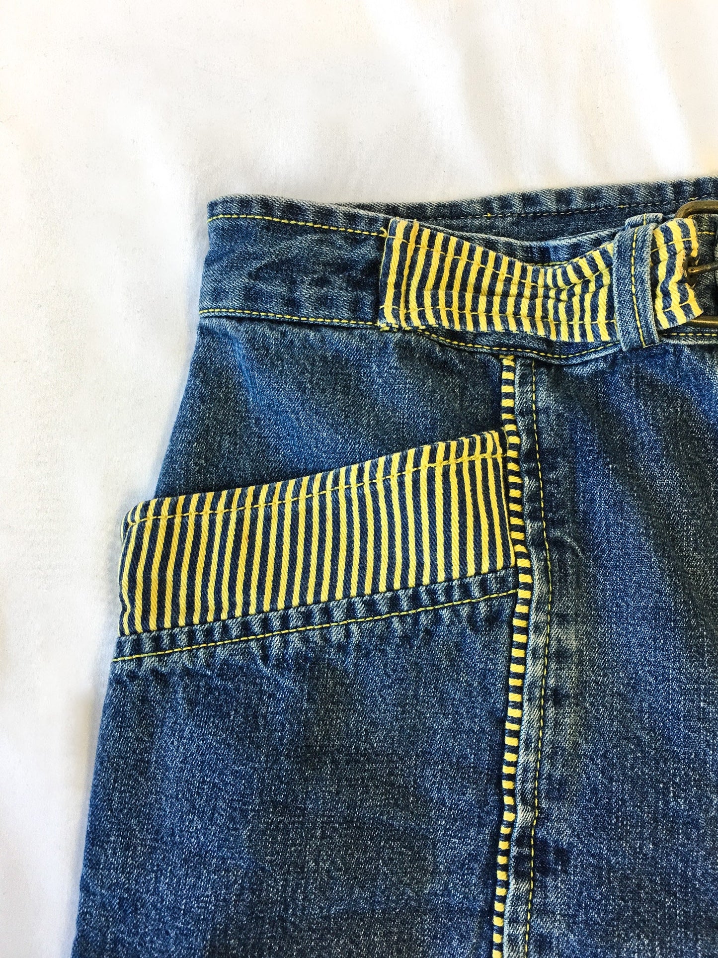 Vintage 80s Freezer Medium Wash Jeans with Yellow Striped Details and Built-In Belt, Women's Sz. 29" Waist, Made in Italy