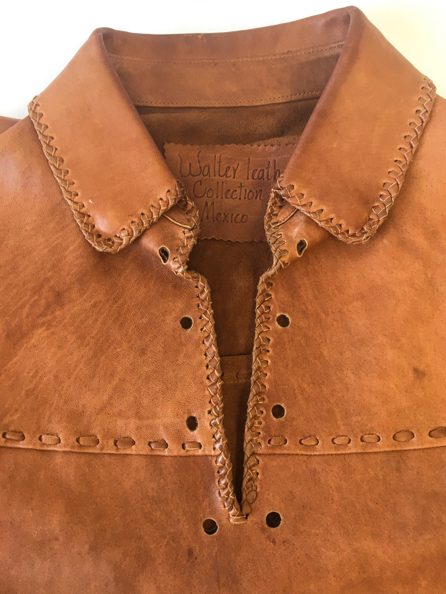 Vintage 70s Handcrafted Brown Raw Hem Leather Jacket, Made in Mexico