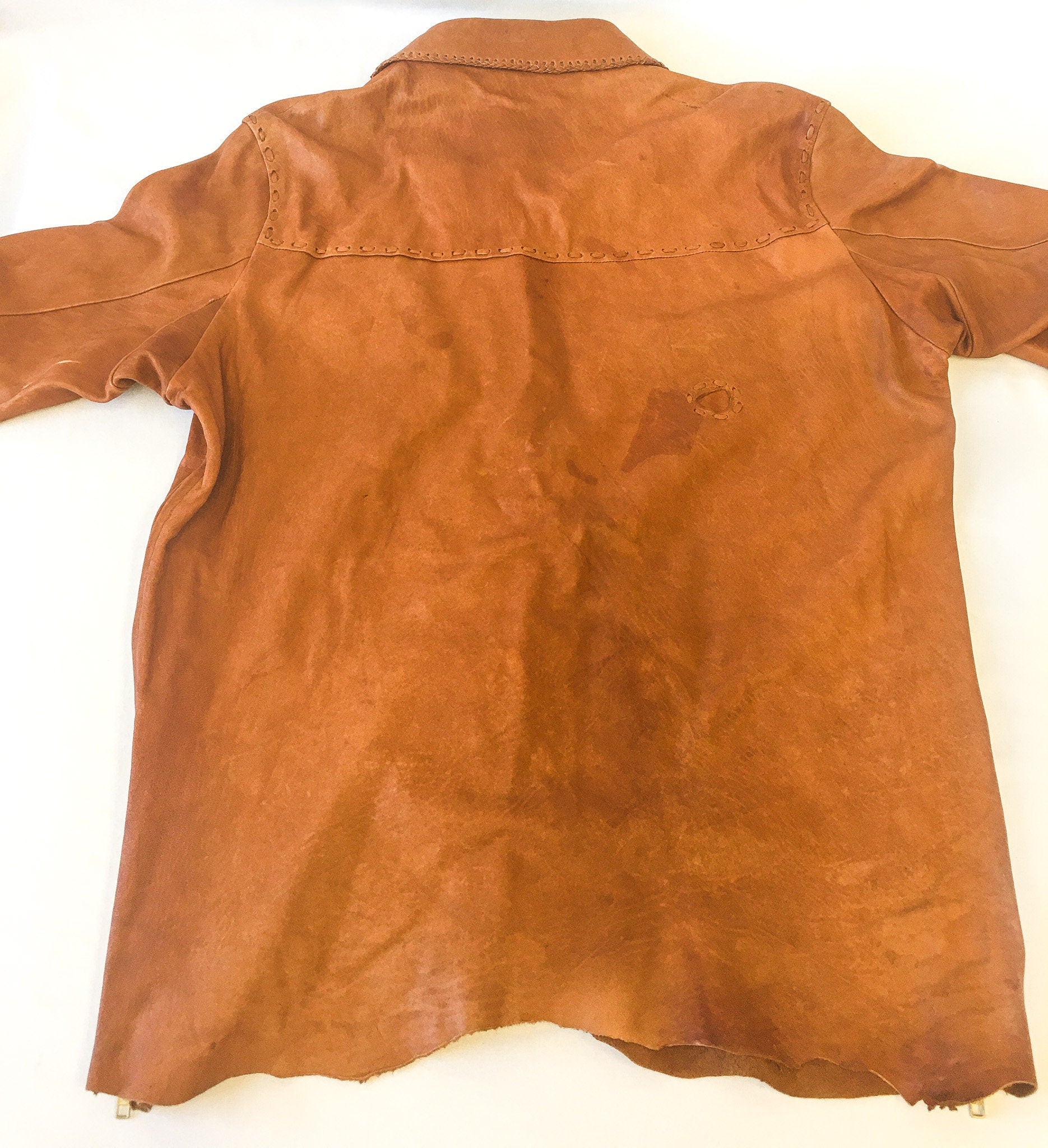 Vintage 70s Handcrafted Brown Raw Hem Leather Jacket, Made in Mexico