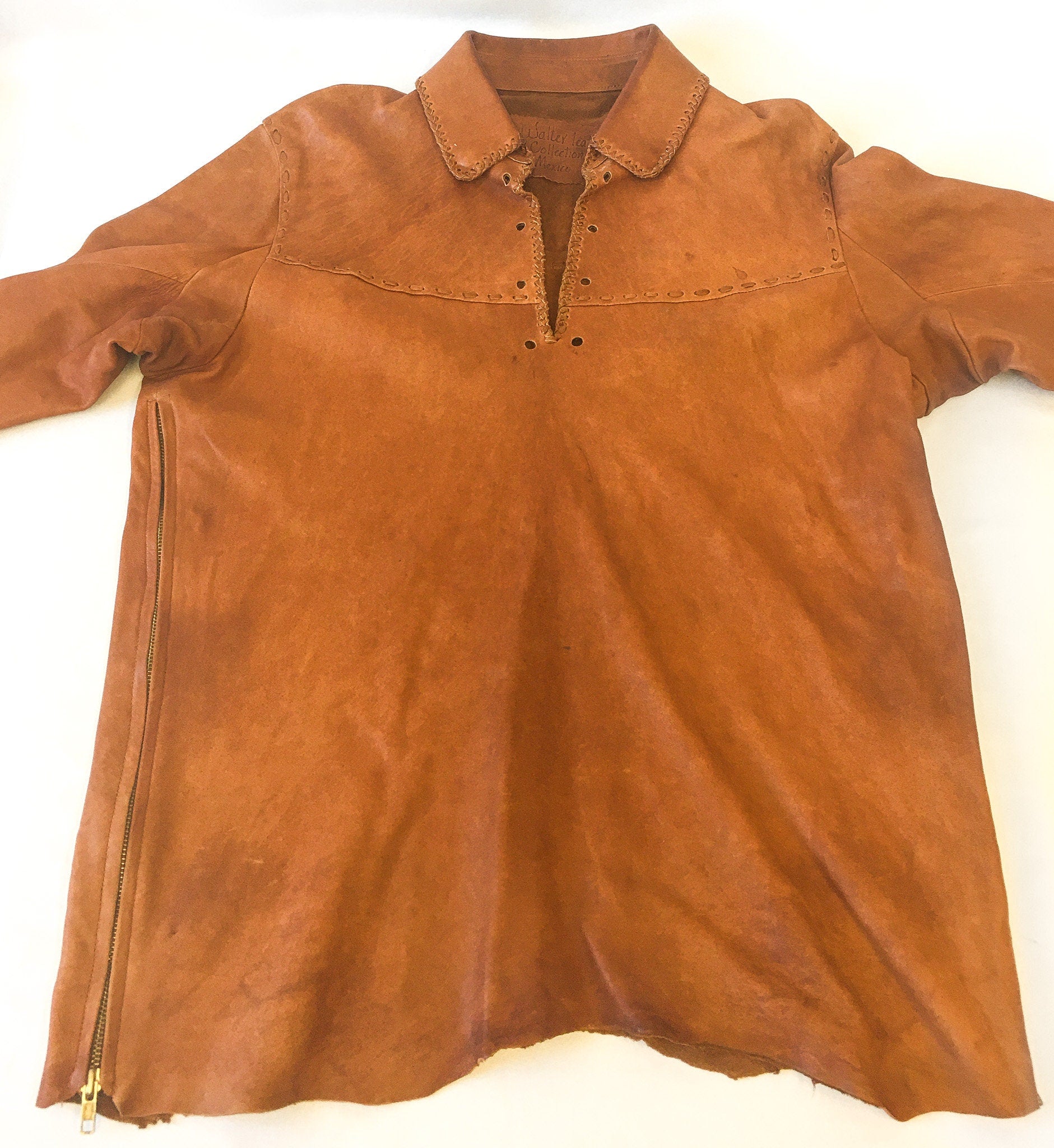 Vintage 70s Handcrafted Brown Raw Hem Leather Jacket, Made in Mexico