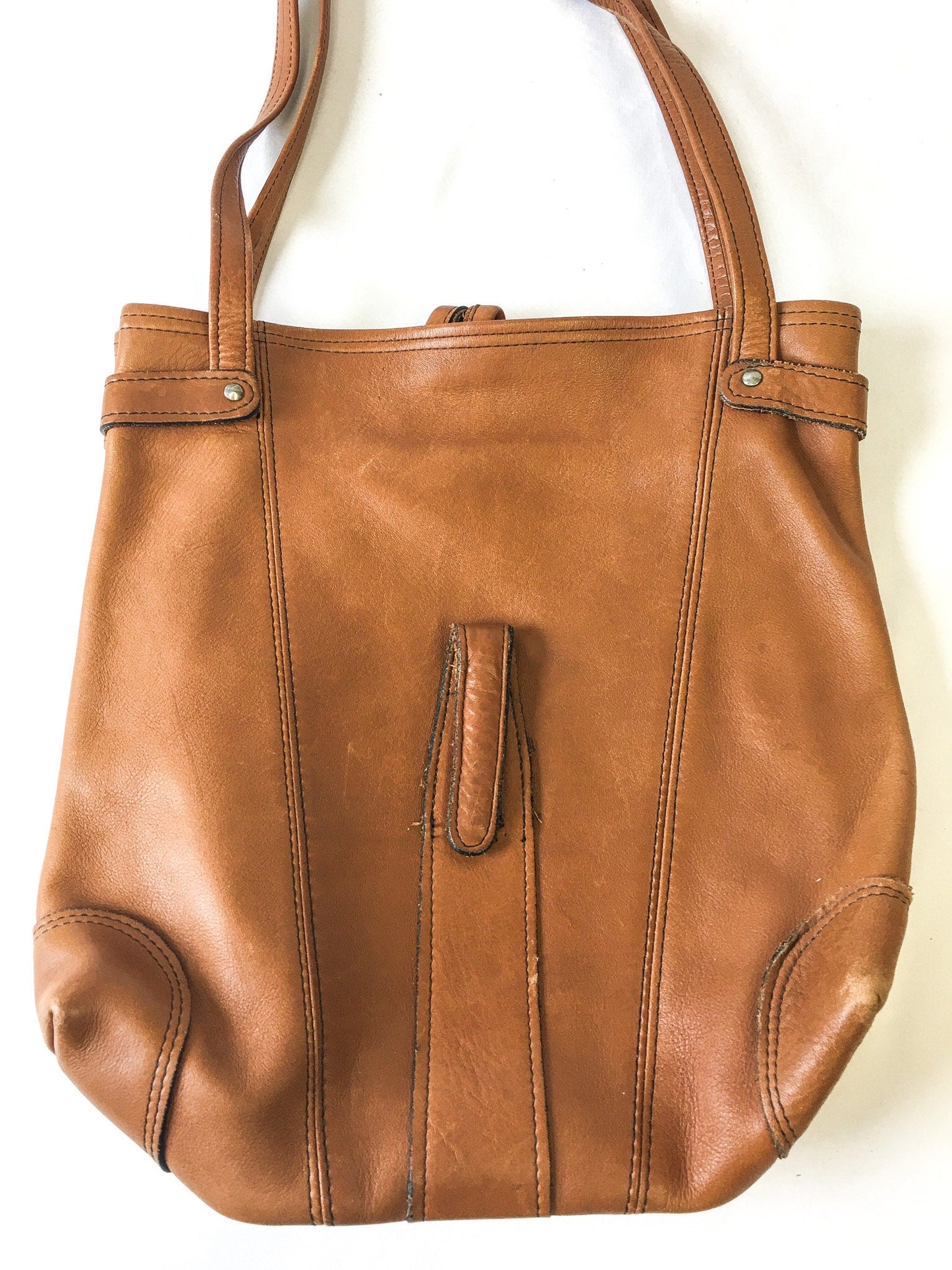 Vintage Boots and Saddle by Colonial Brown Leather Tote Bag, Vintage Leather Handbag