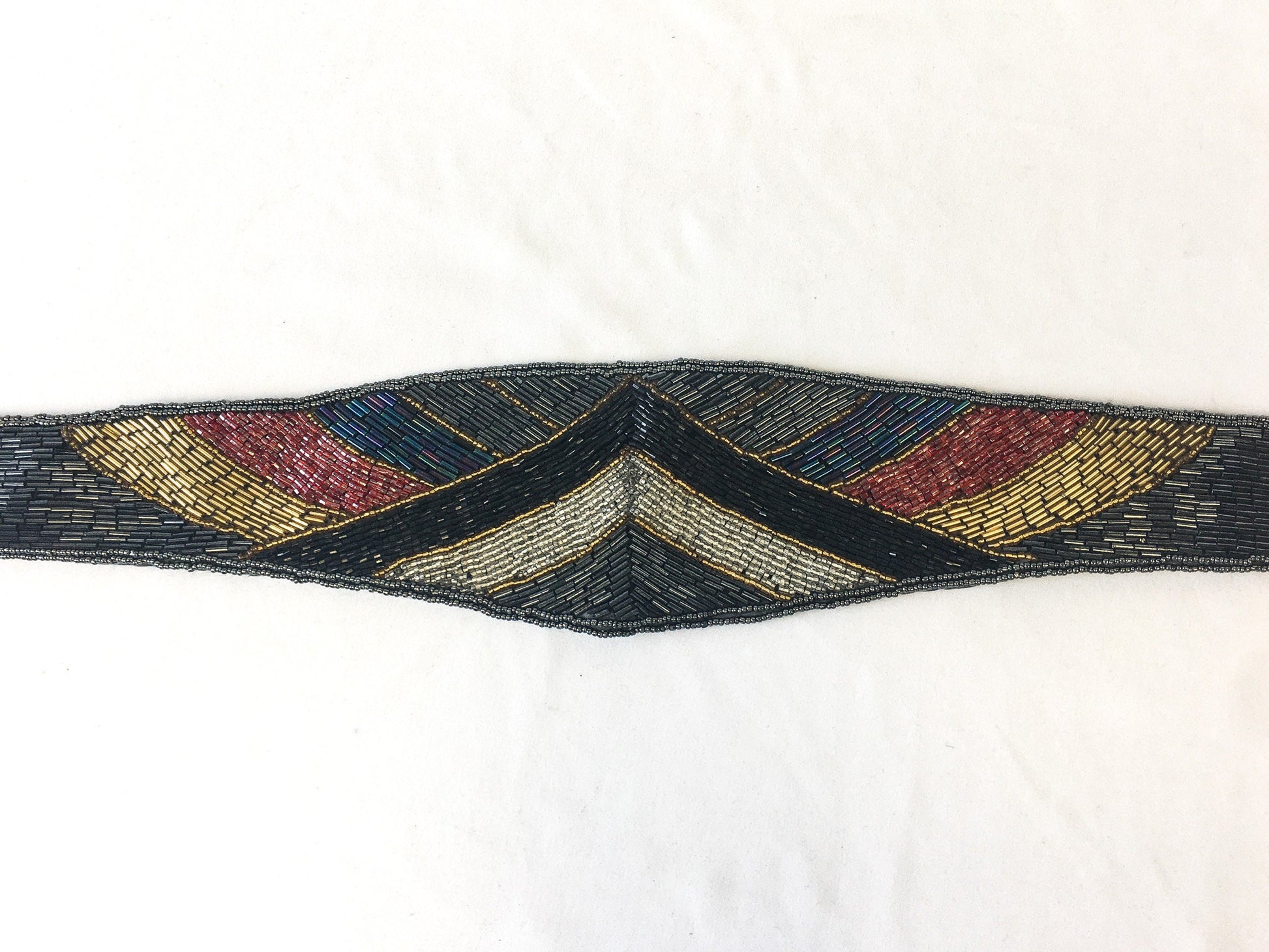 Vintage Multicolor Art Deco Beaded Velcro Belt, Art Deco Statement Belt