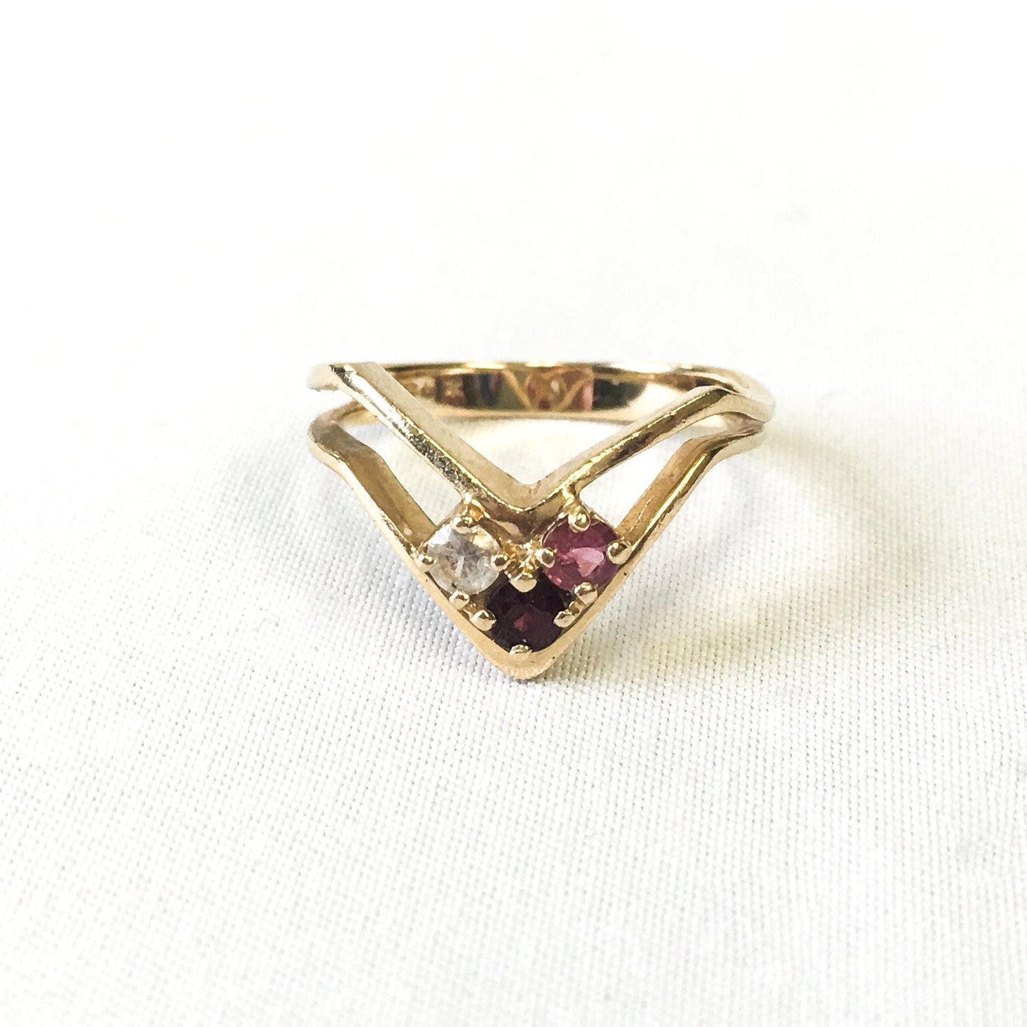 14k Amethyst and Quartz Ring Size 6.25