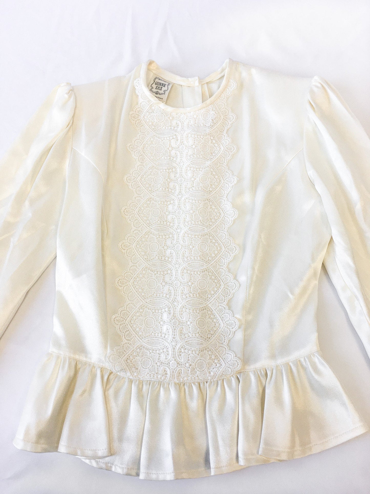 Vintage 70s Gunne Sax By Jessica McClintock Ivory Lace Front Top and Skirt Set, Vintage Sz. 9