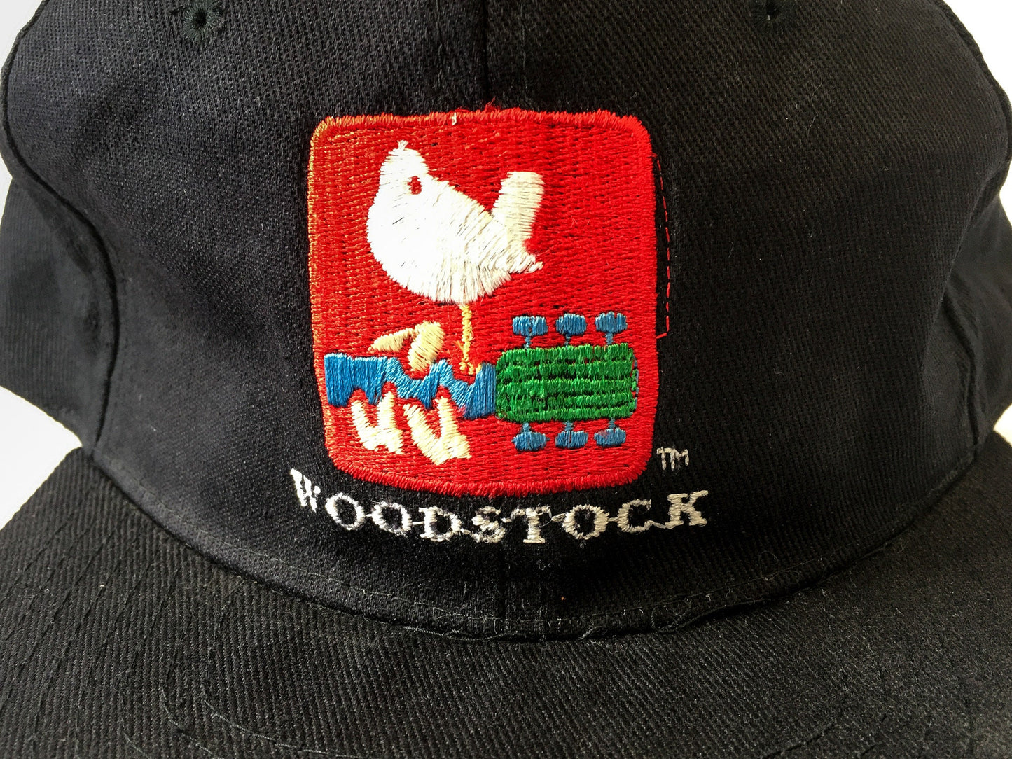 Vintage 1994 Woodstock Black Embroidered Bird Flatbrim Baseball Cap, Vintage 90s Woodstock Apparel