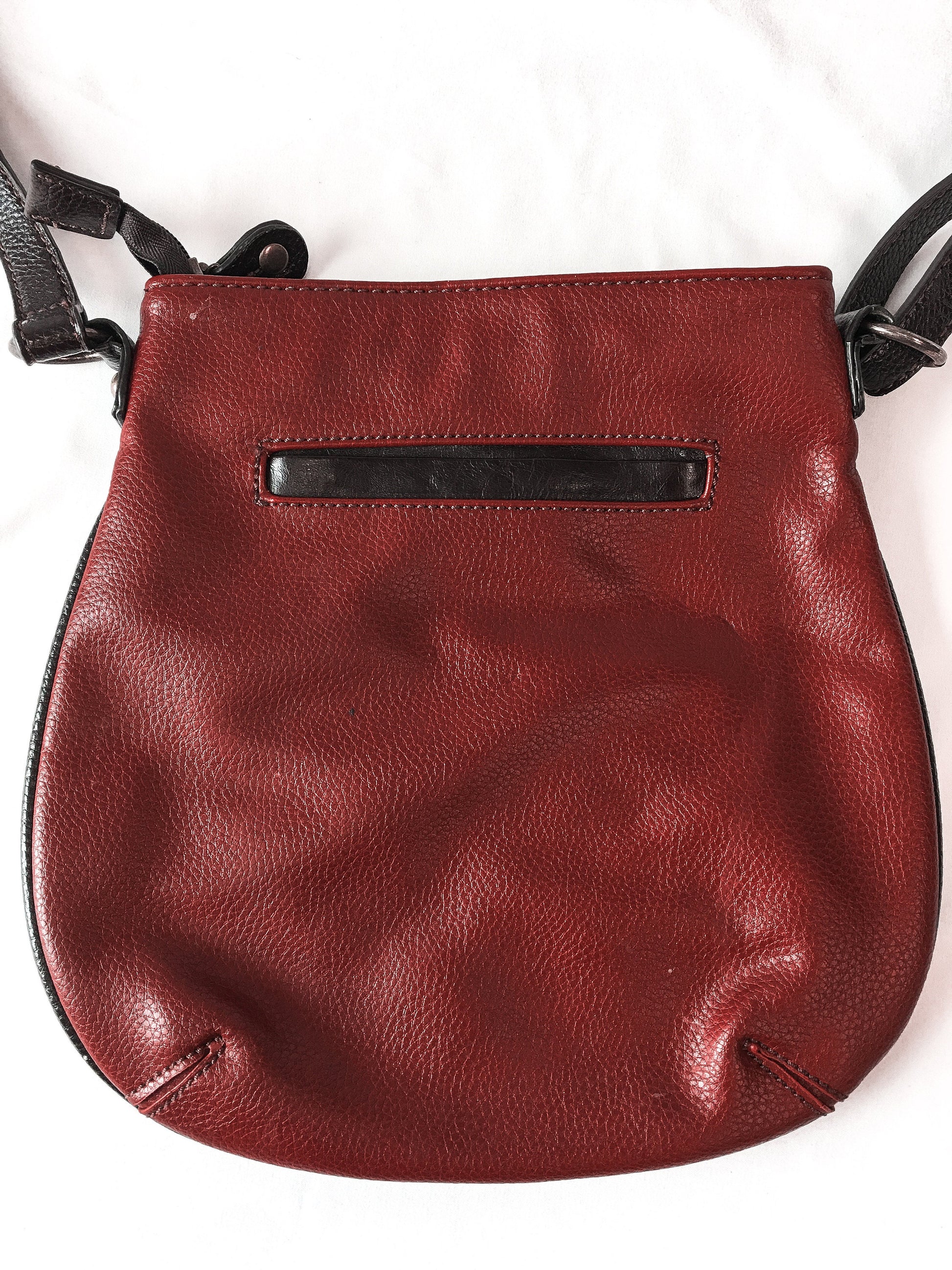 Vintage Chala Vegan Leather Maroon Hummingbird Crossbody Bag