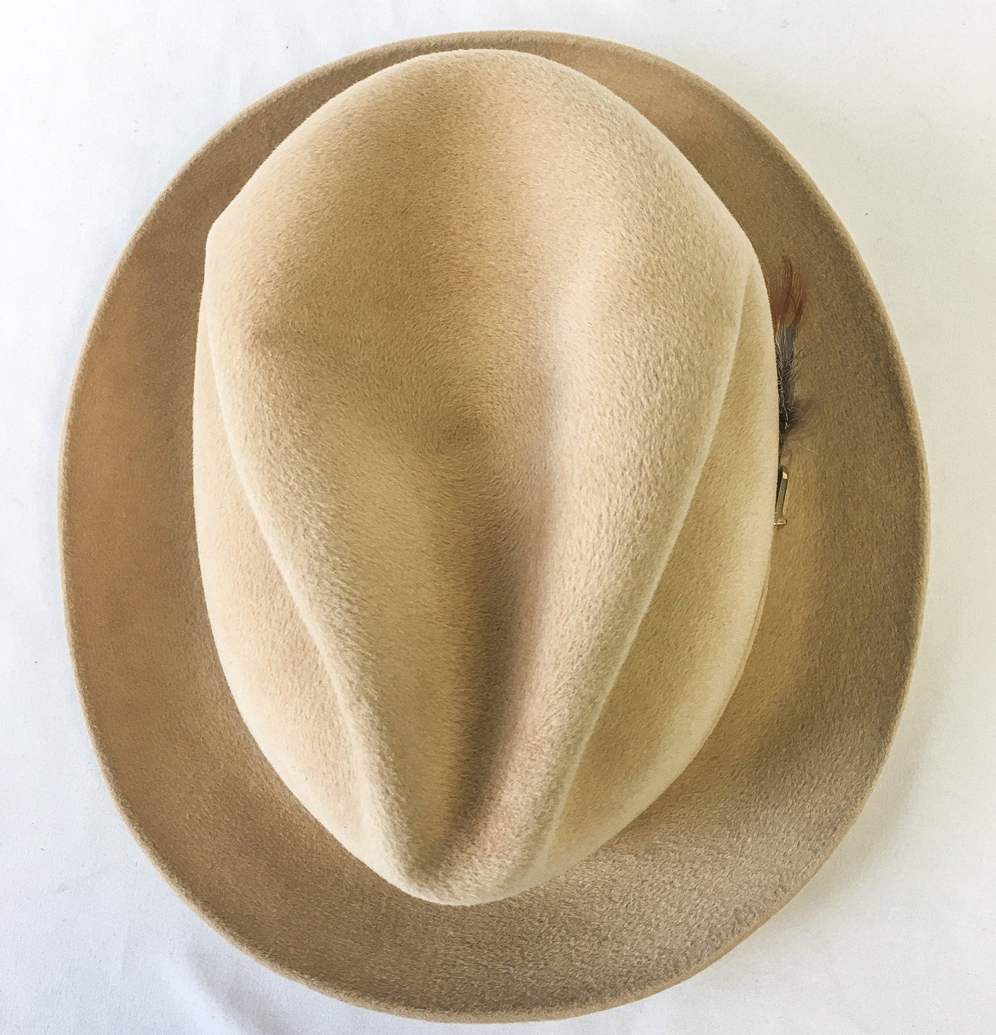 Vintage Resistol Beige Wool Fedora with Gold Toned Buckle and Feather Band Detail, Sz. 7